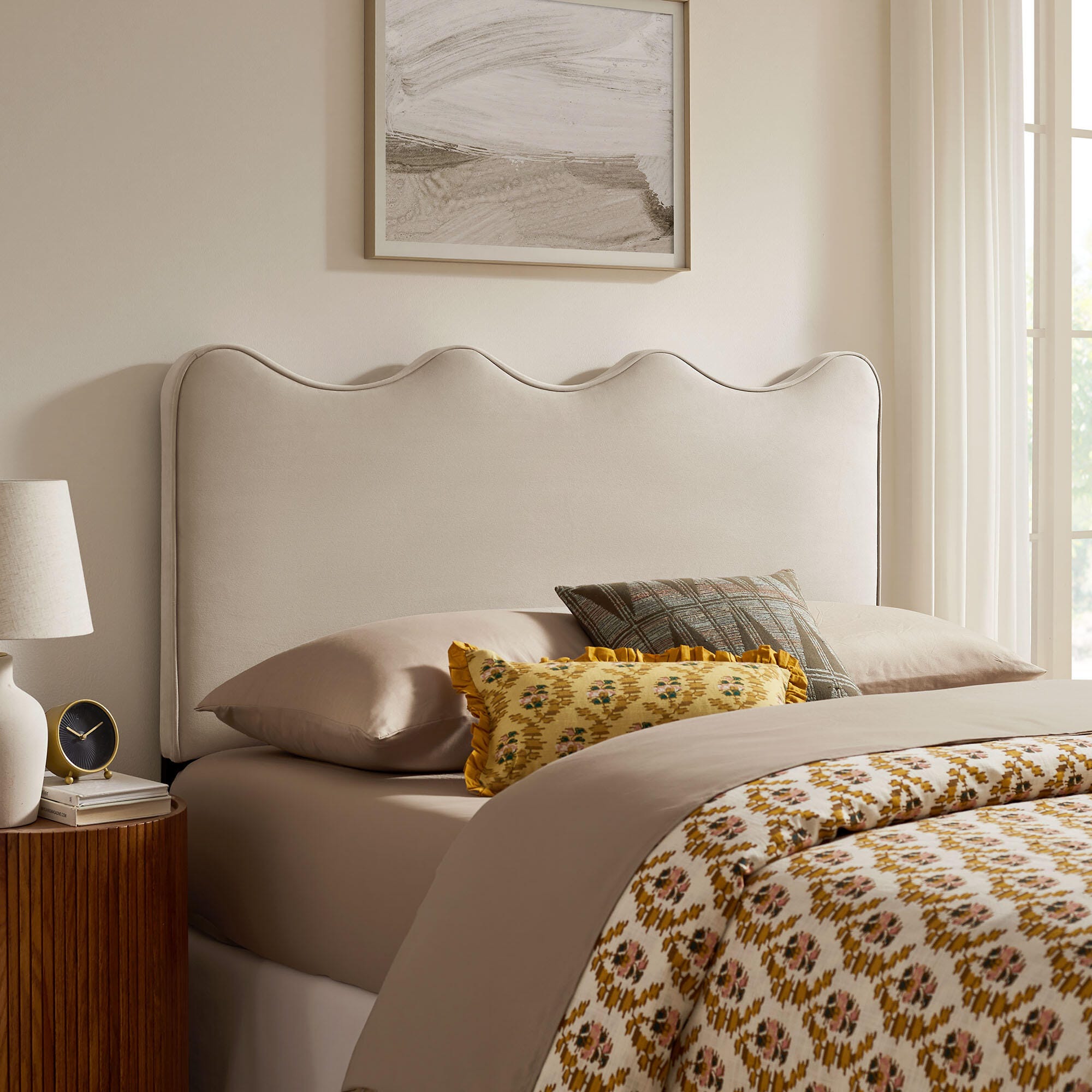 Modway Athena Scalloped Full Headboard, Beige/White, rollover