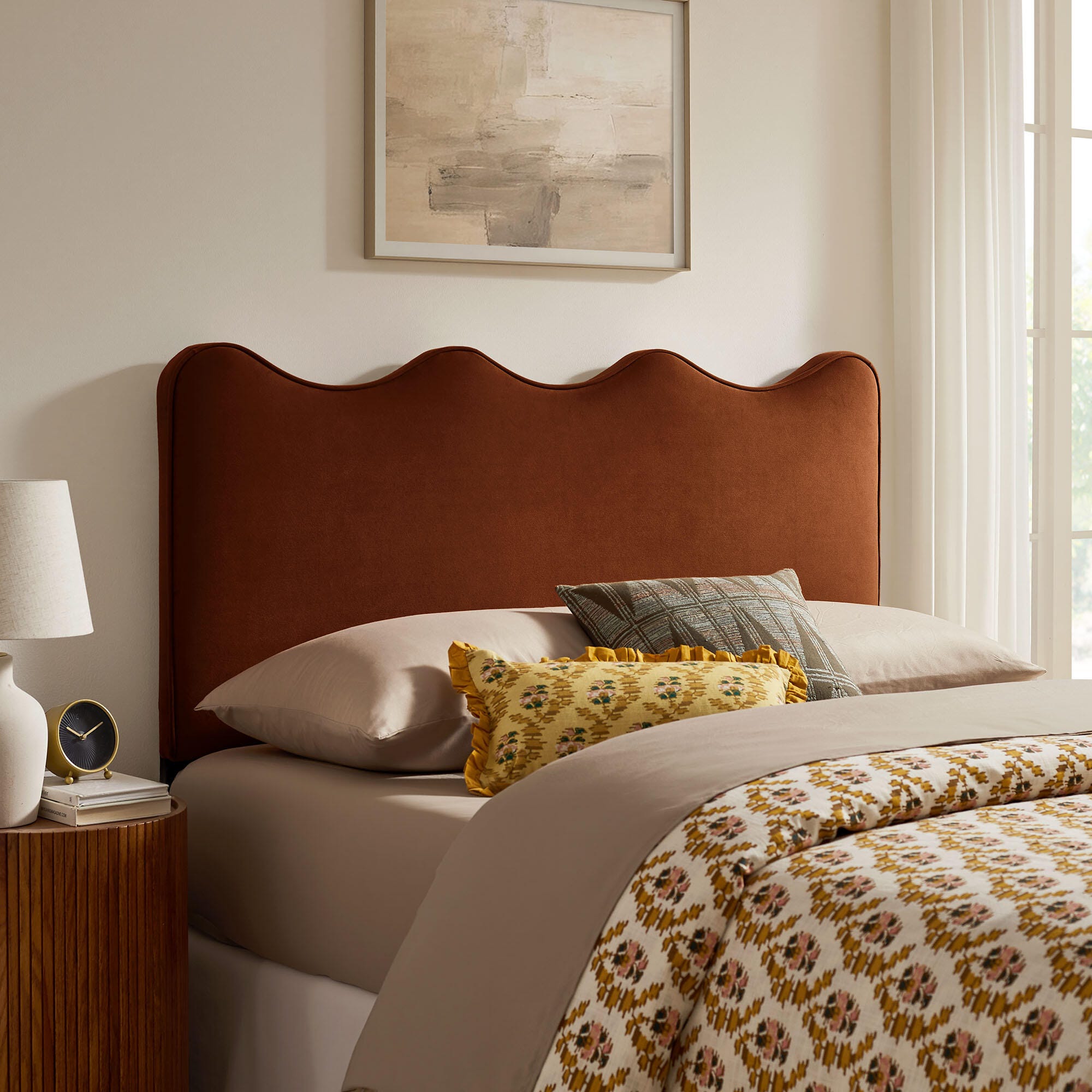 Modway Athena Scalloped Queen Headboard, Rust, rollover