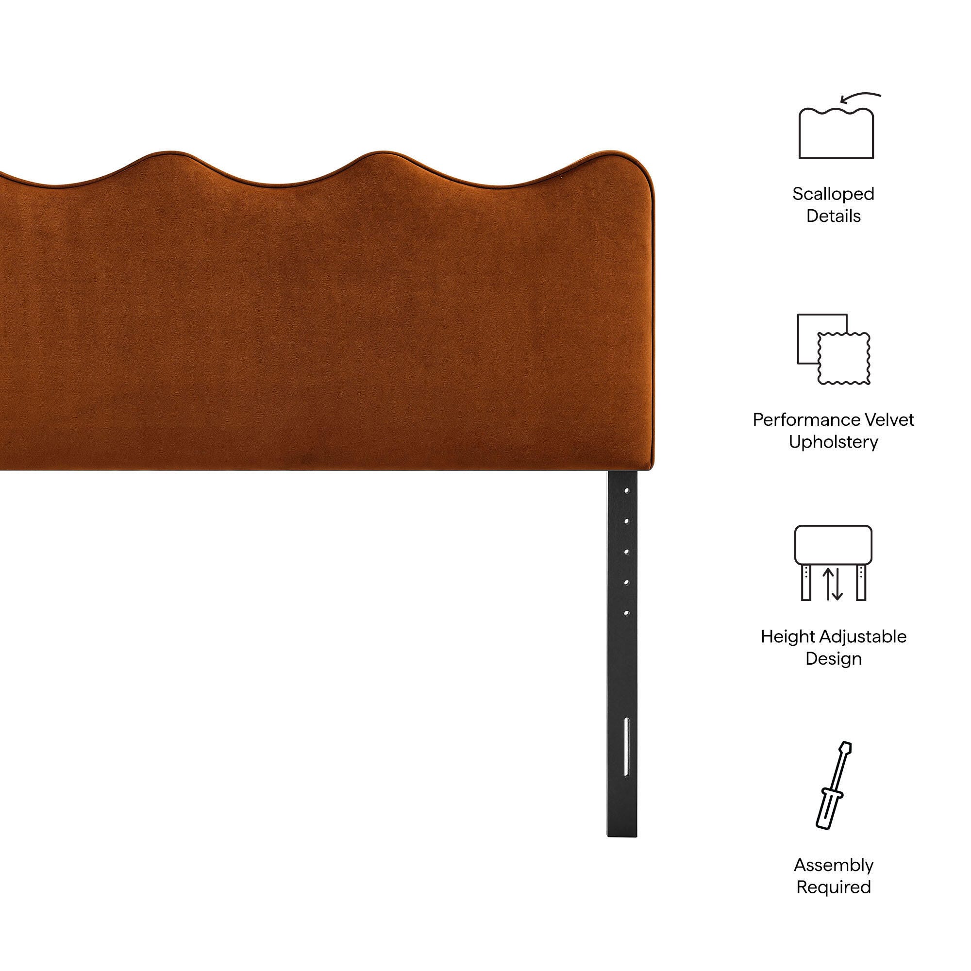 Modway Athena Scalloped Queen Headboard, Rust, large