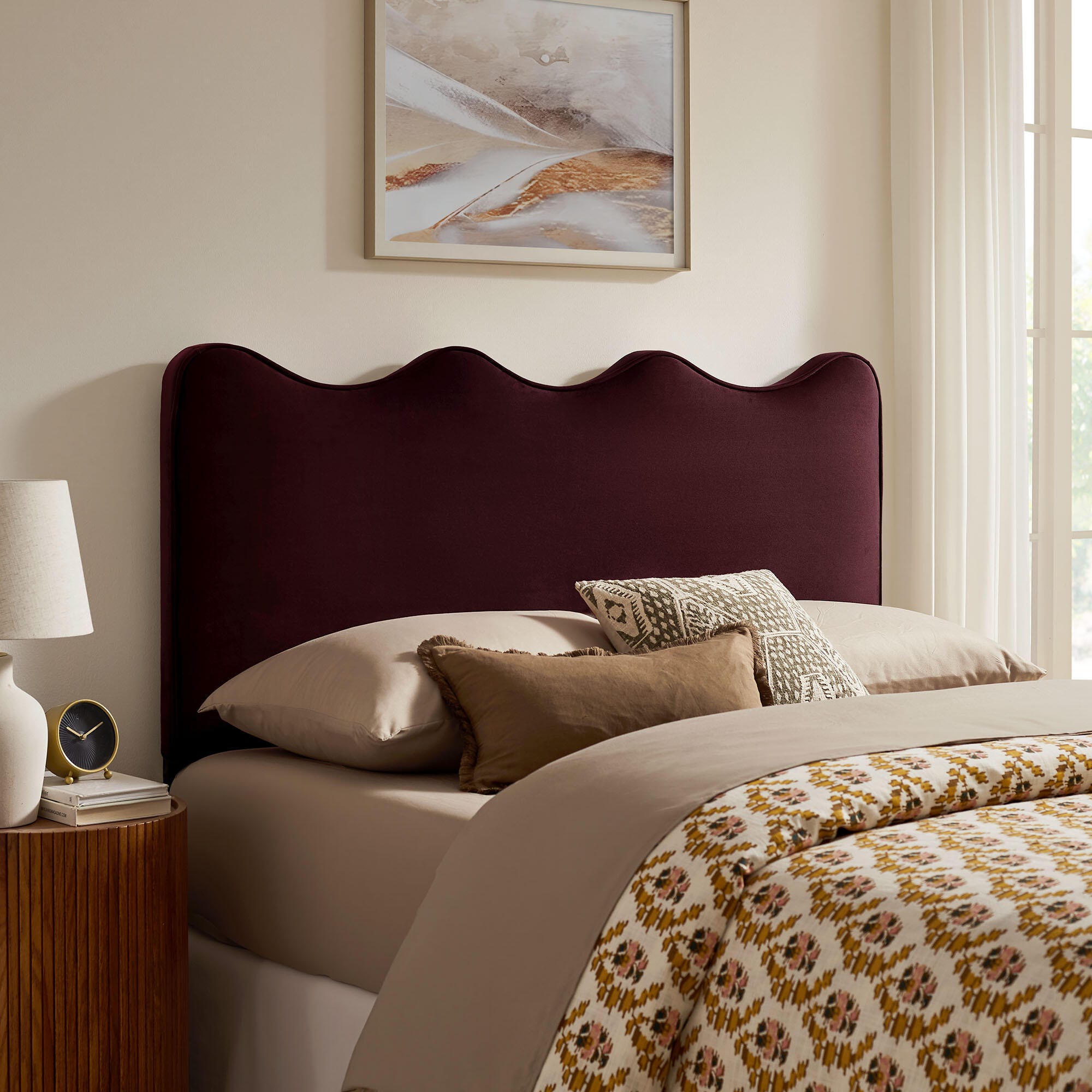 Modway Athena Scalloped Queen Headboard, Mulberry, large