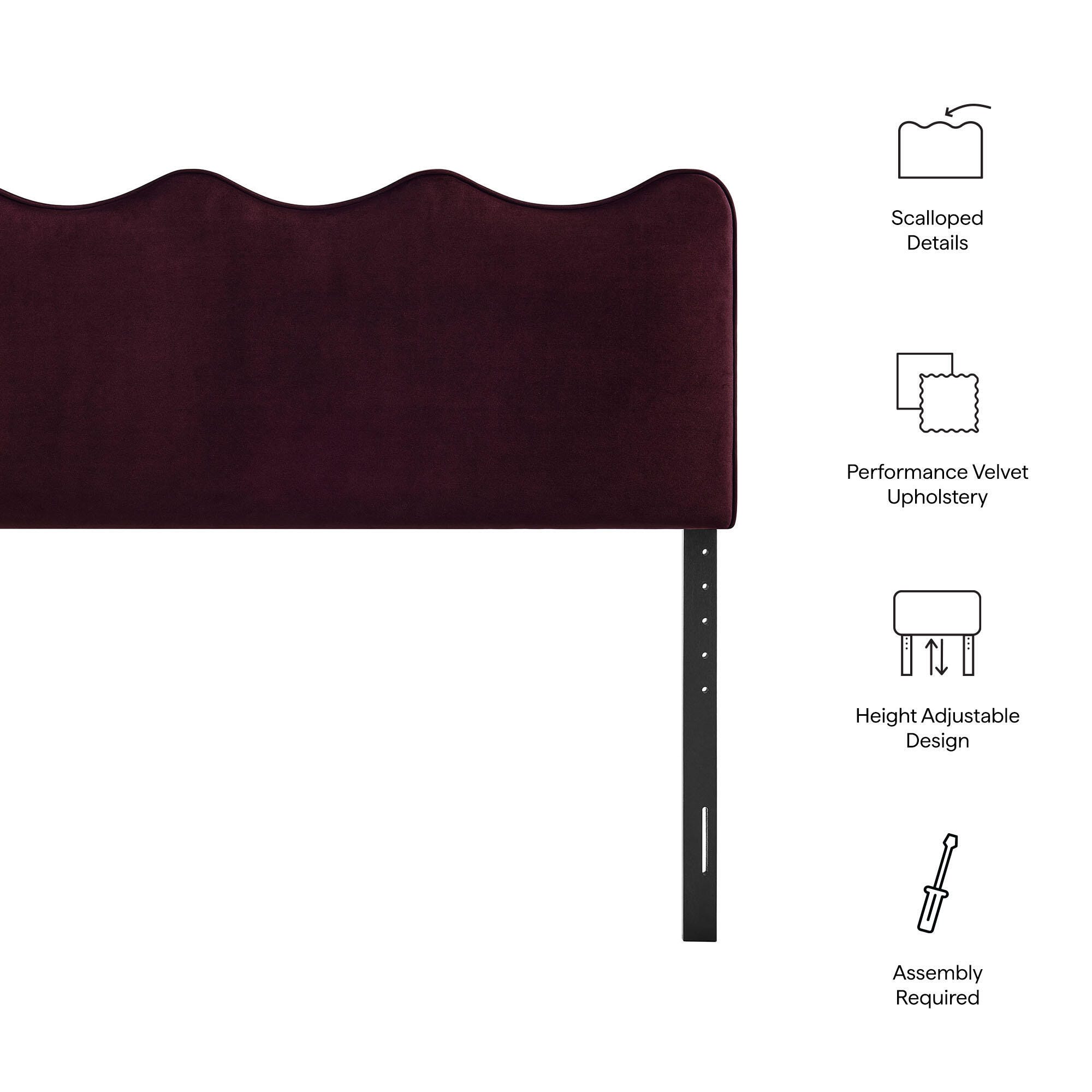 Modway Athena Scalloped Queen Headboard, Mulberry, large