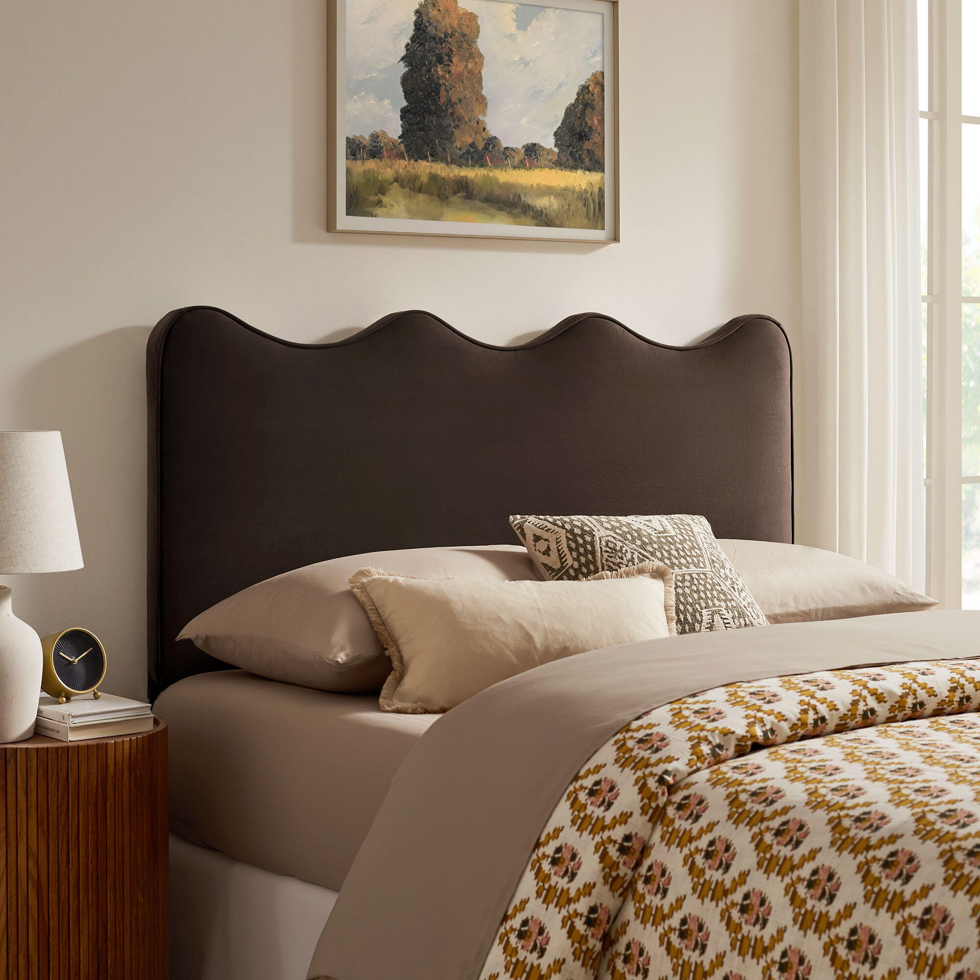 Modway Athena Scalloped Queen Headboard, Chocolate Brown, rollover