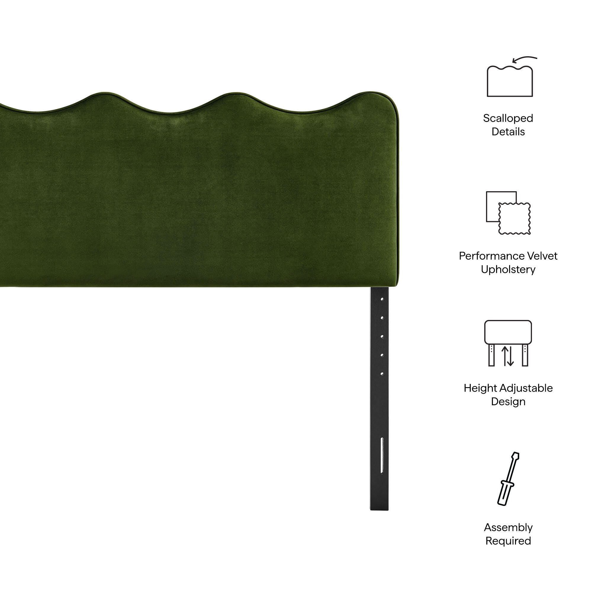 Modway Athena Scalloped Queen Headboard, Moss Green, large