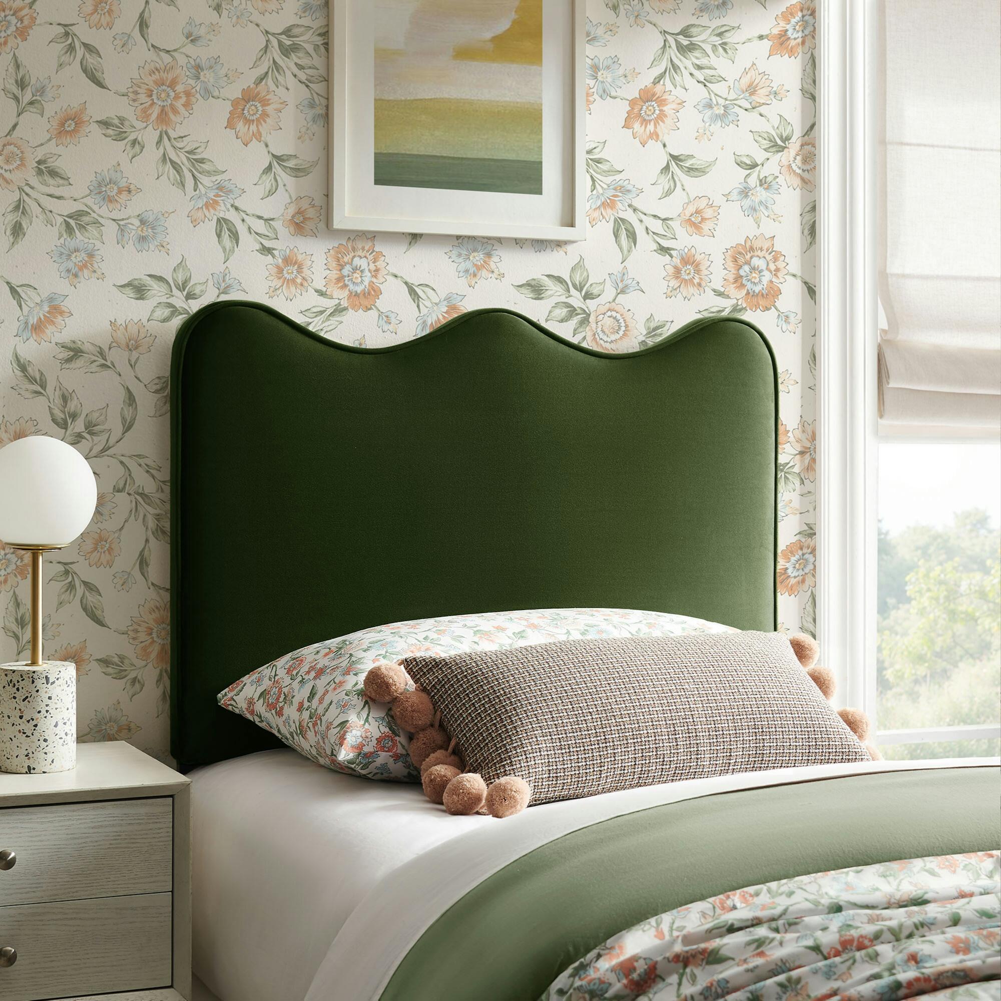 Modway Athena Scalloped Twin Headboard, Moss Green, rollover