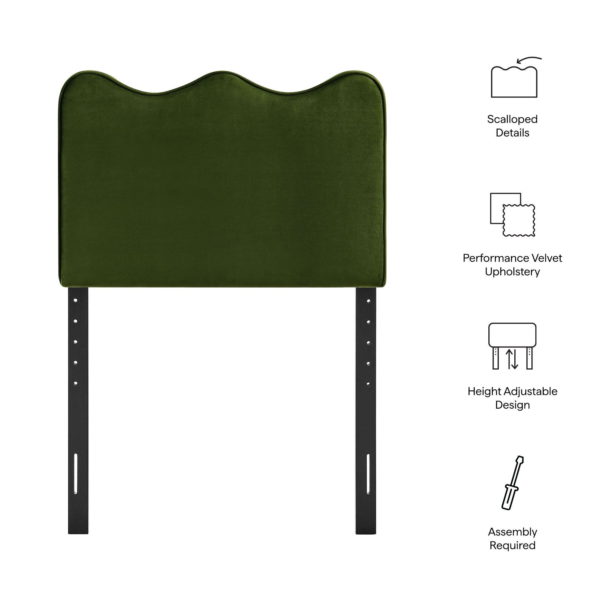 Modway Athena Scalloped Twin Headboard, Moss Green, large