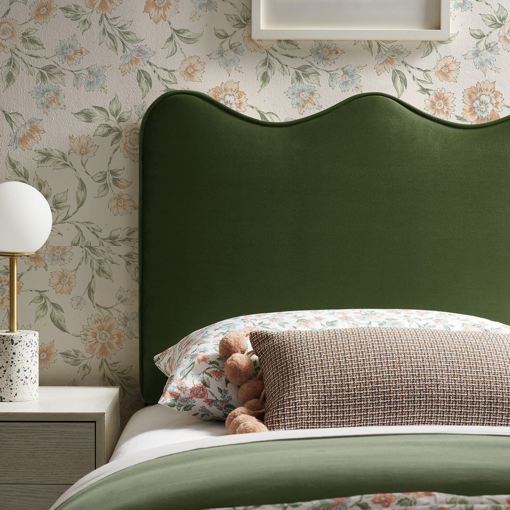 Modway Athena Scalloped Twin Headboard, Moss Green, large