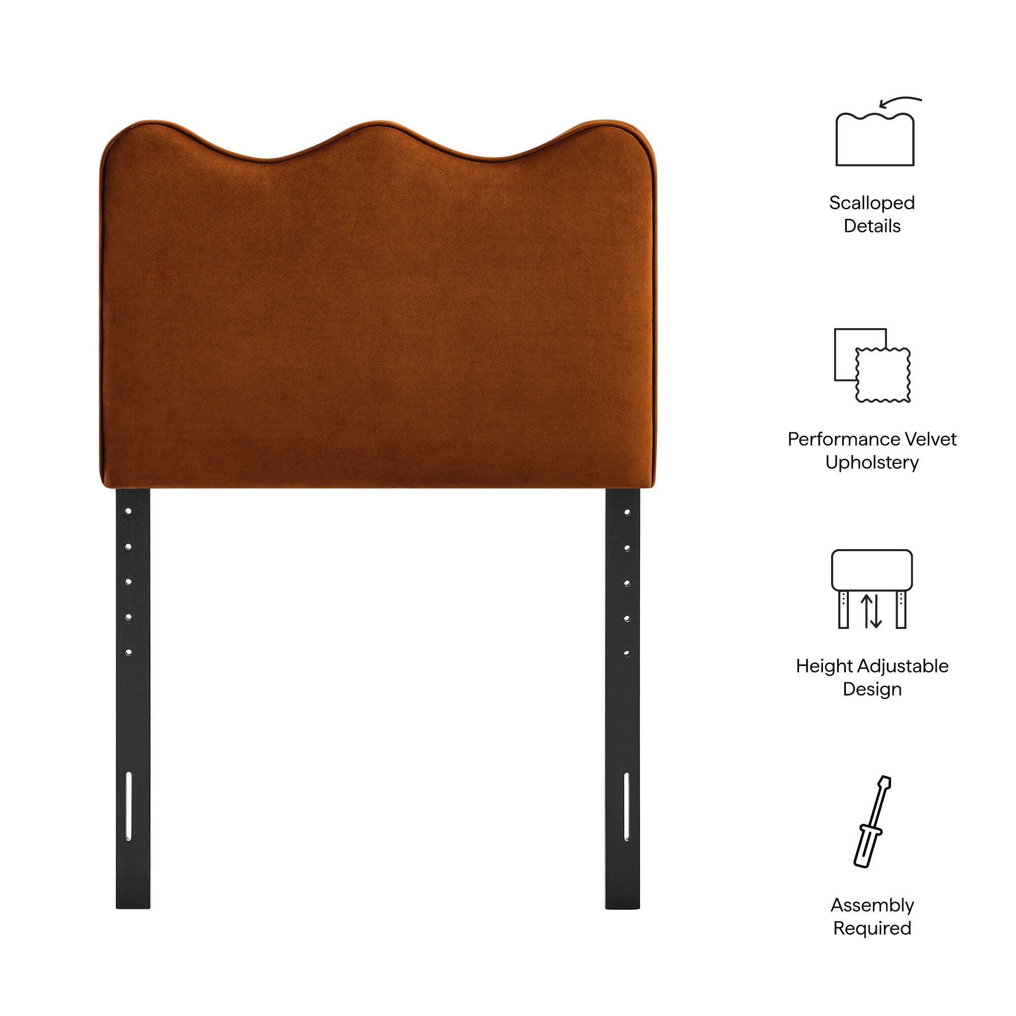 Modway Athena Scalloped Twin Headboard, Rust, large
