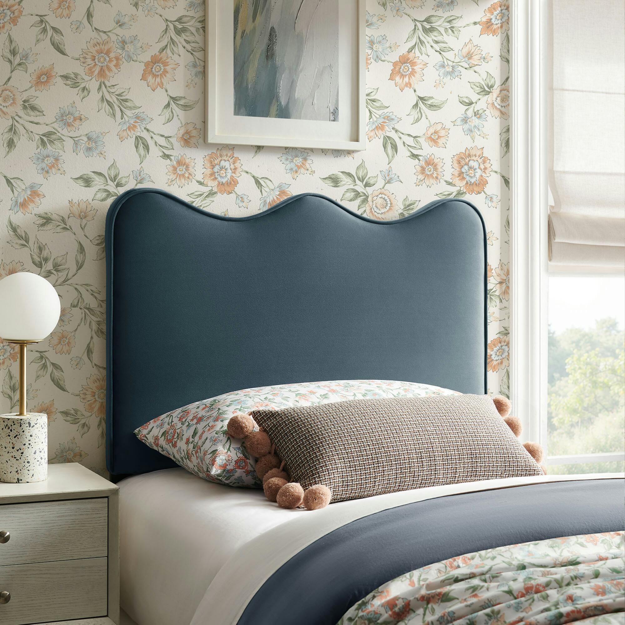 Modway Athena Scalloped Twin Headboard, Cadet Blue, large