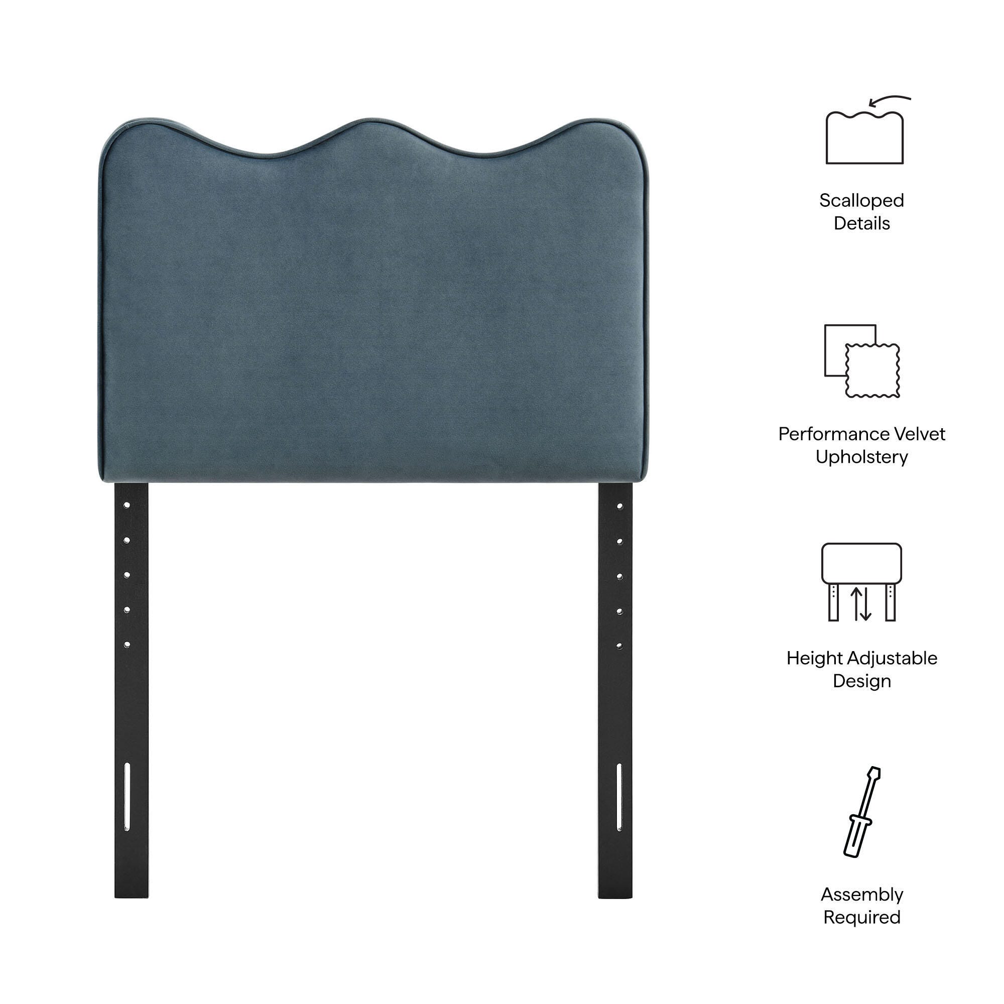 Modway Athena Scalloped Twin Headboard, Cadet Blue, large