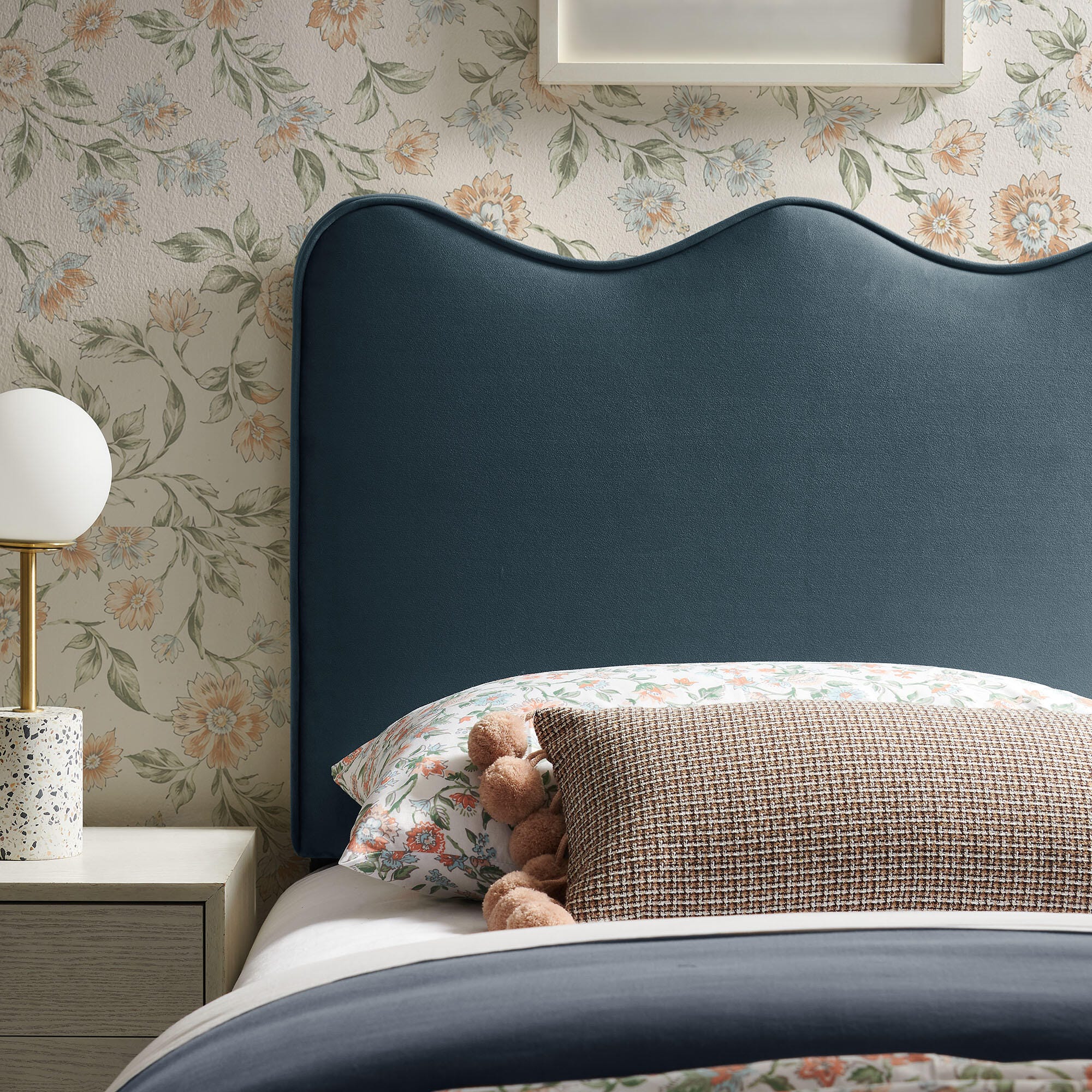 Modway Athena Scalloped Twin Headboard, Cadet Blue, large
