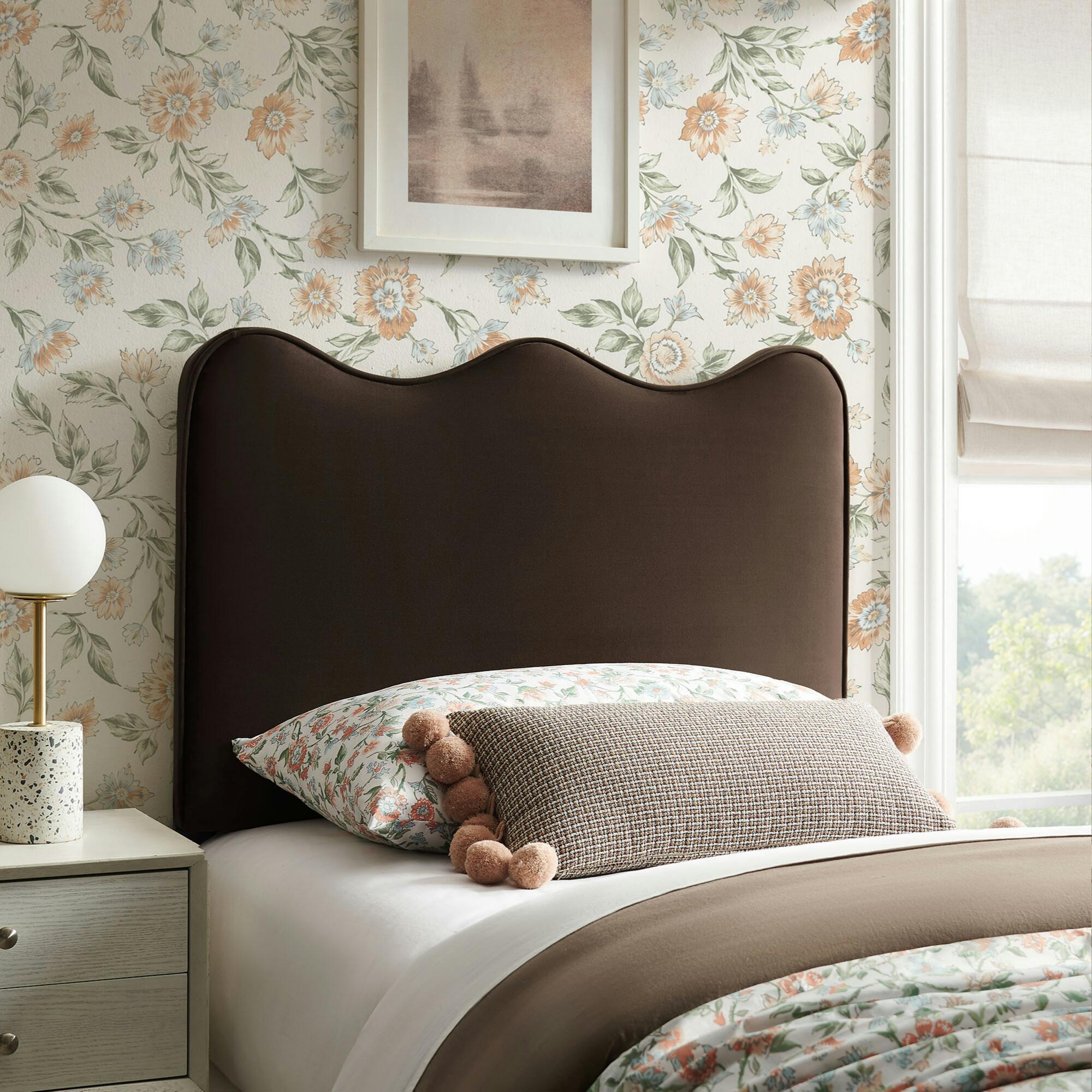 Modway Athena Scalloped Twin Headboard, Chocolate Brown, large