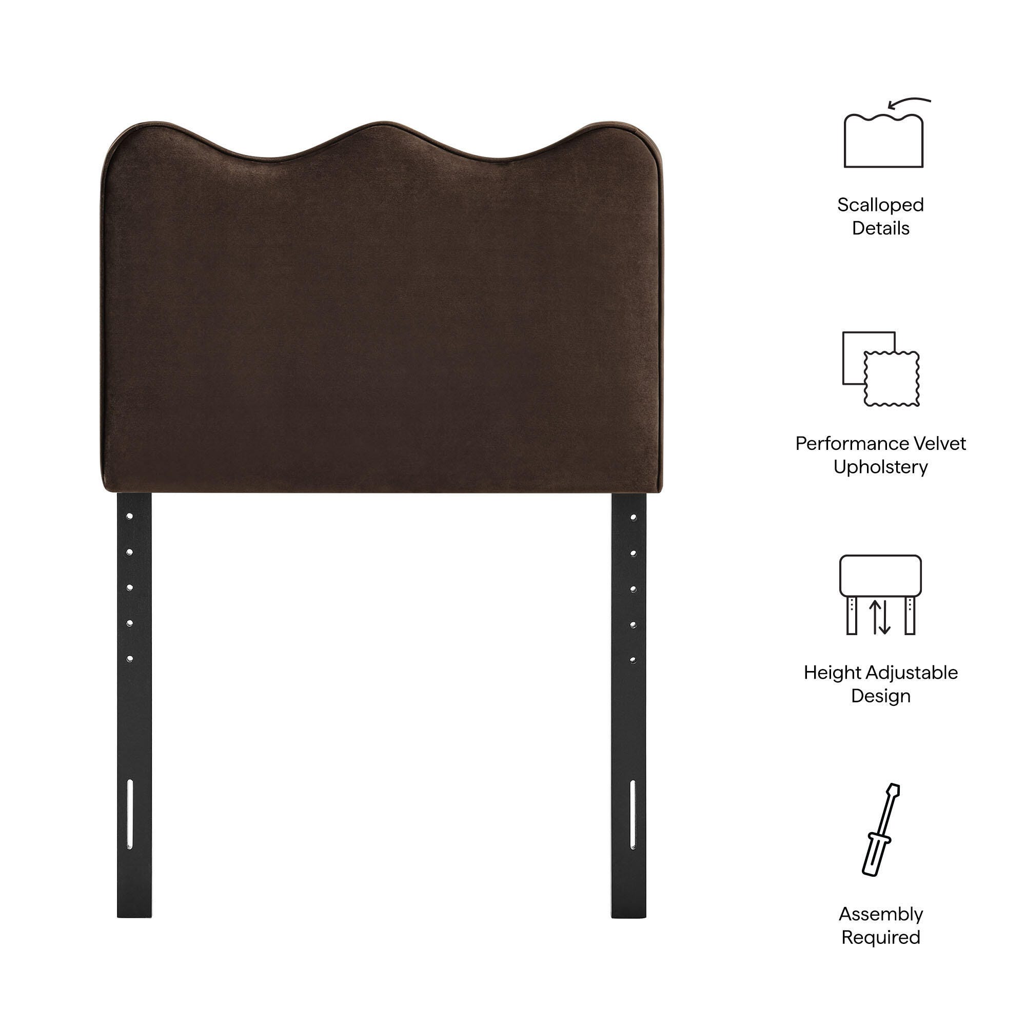 Modway Athena Scalloped Twin Headboard, Chocolate Brown, large