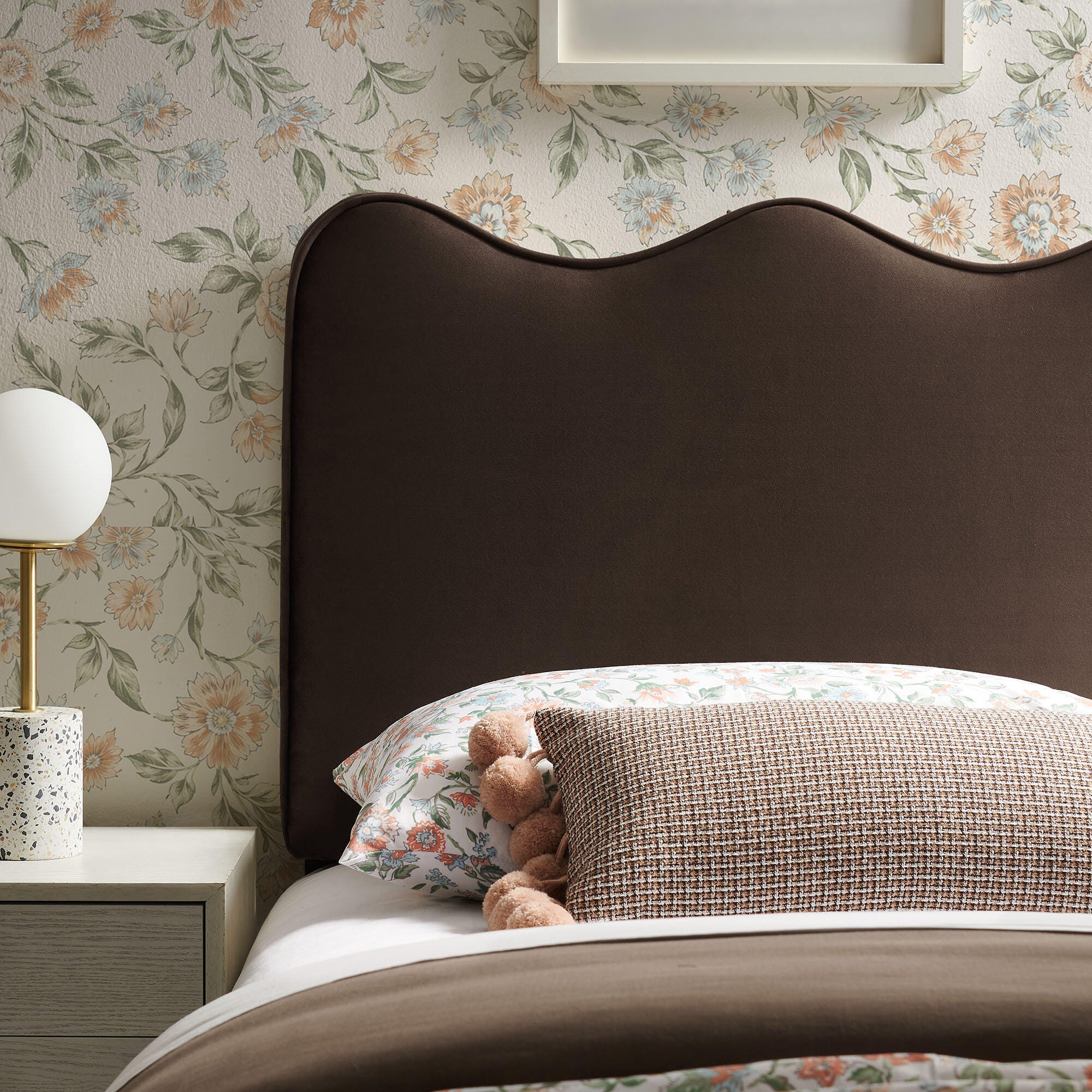 Modway Athena Scalloped Twin Headboard, Chocolate Brown, large