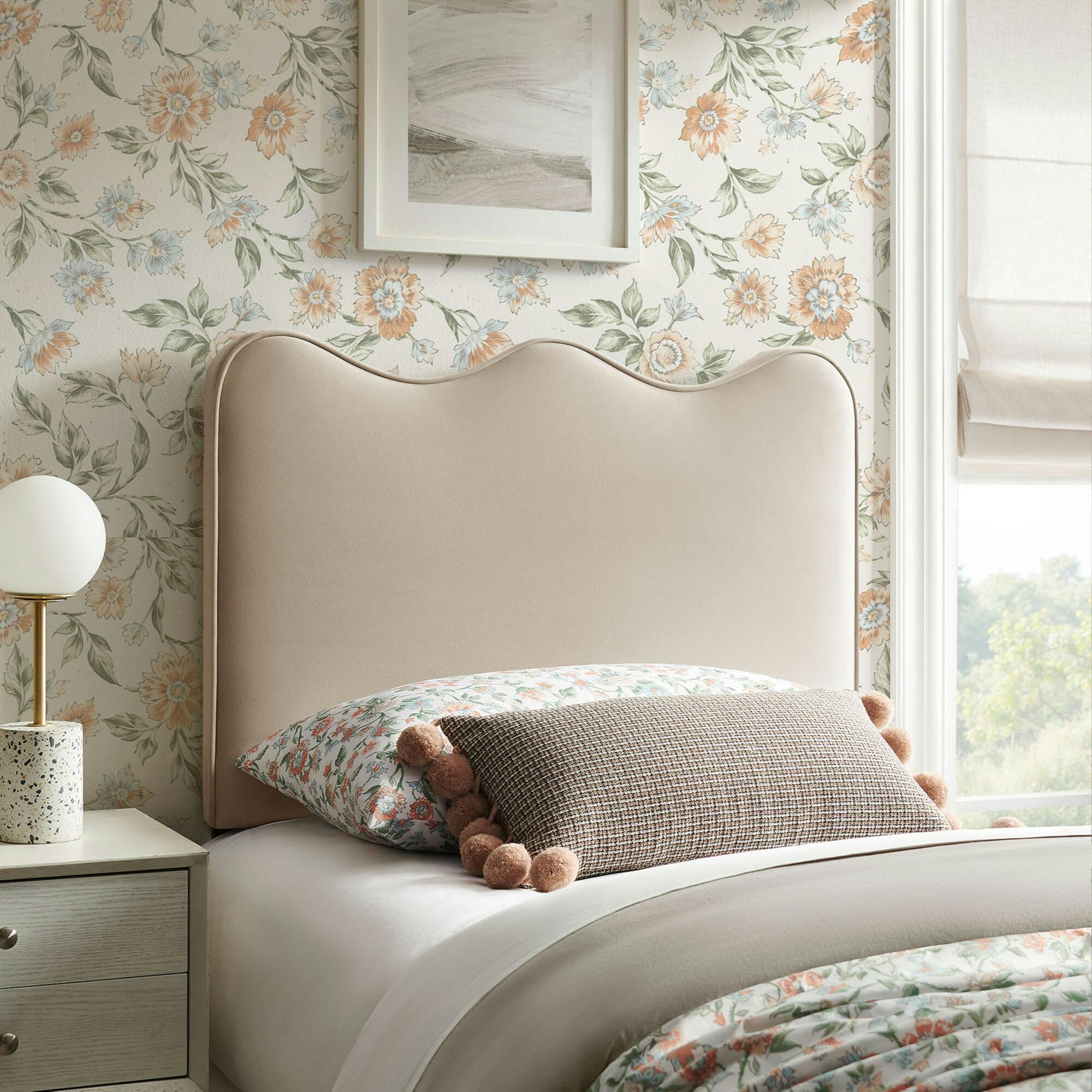 Modway Athena Scalloped Twin Headboard, Beige/White, large
