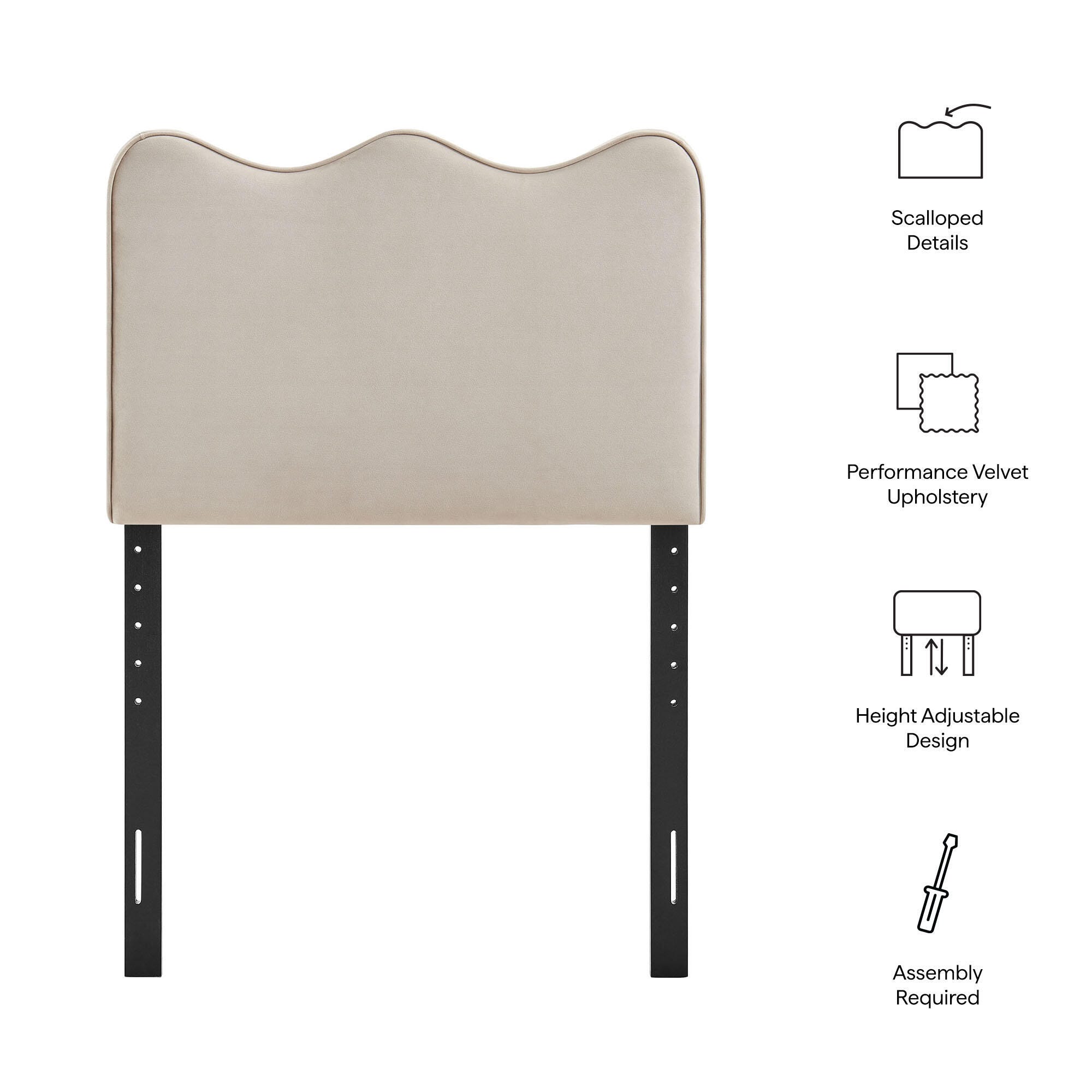 Modway Athena Scalloped Twin Headboard, Beige/White, large