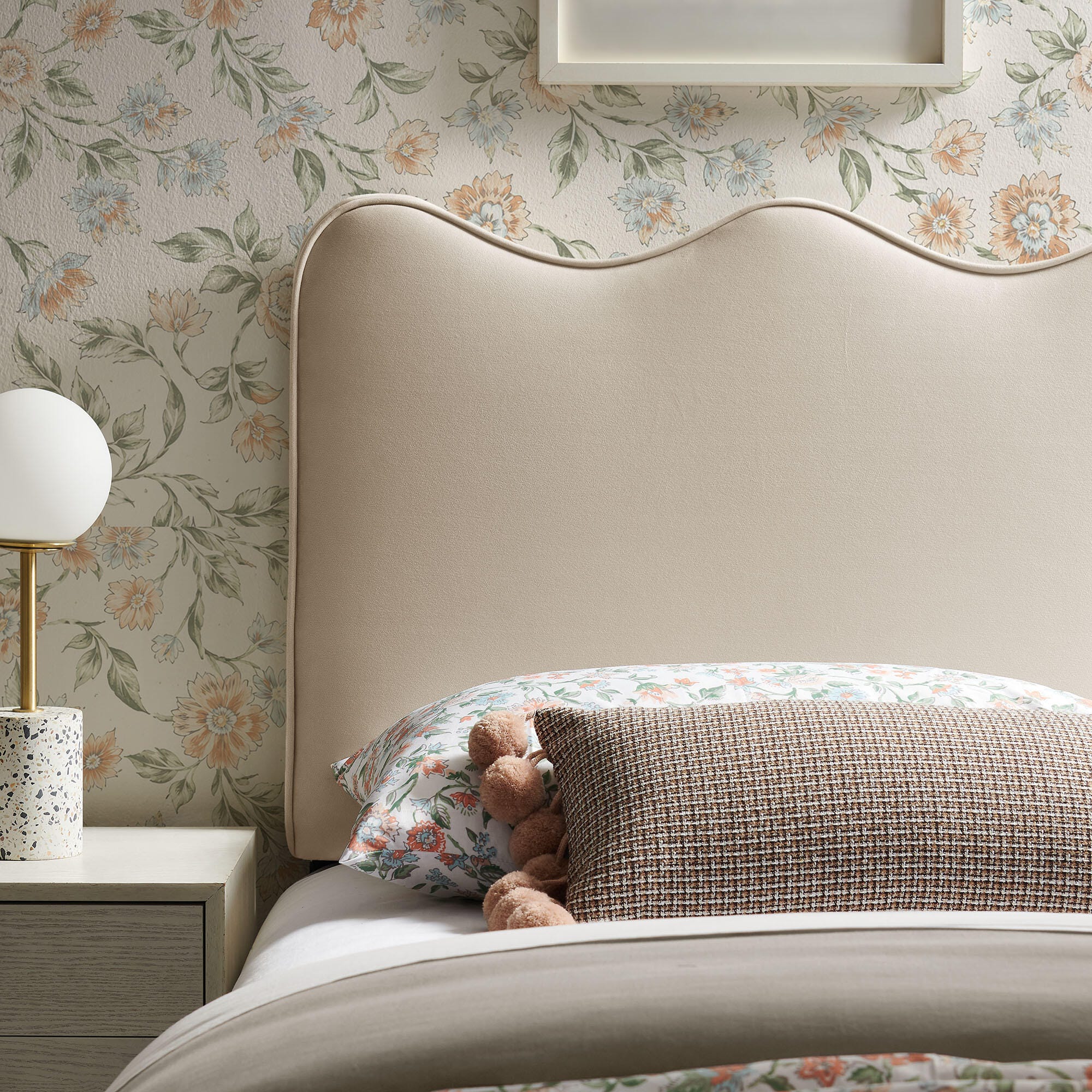 Modway Athena Scalloped Twin Headboard, Beige/White, large