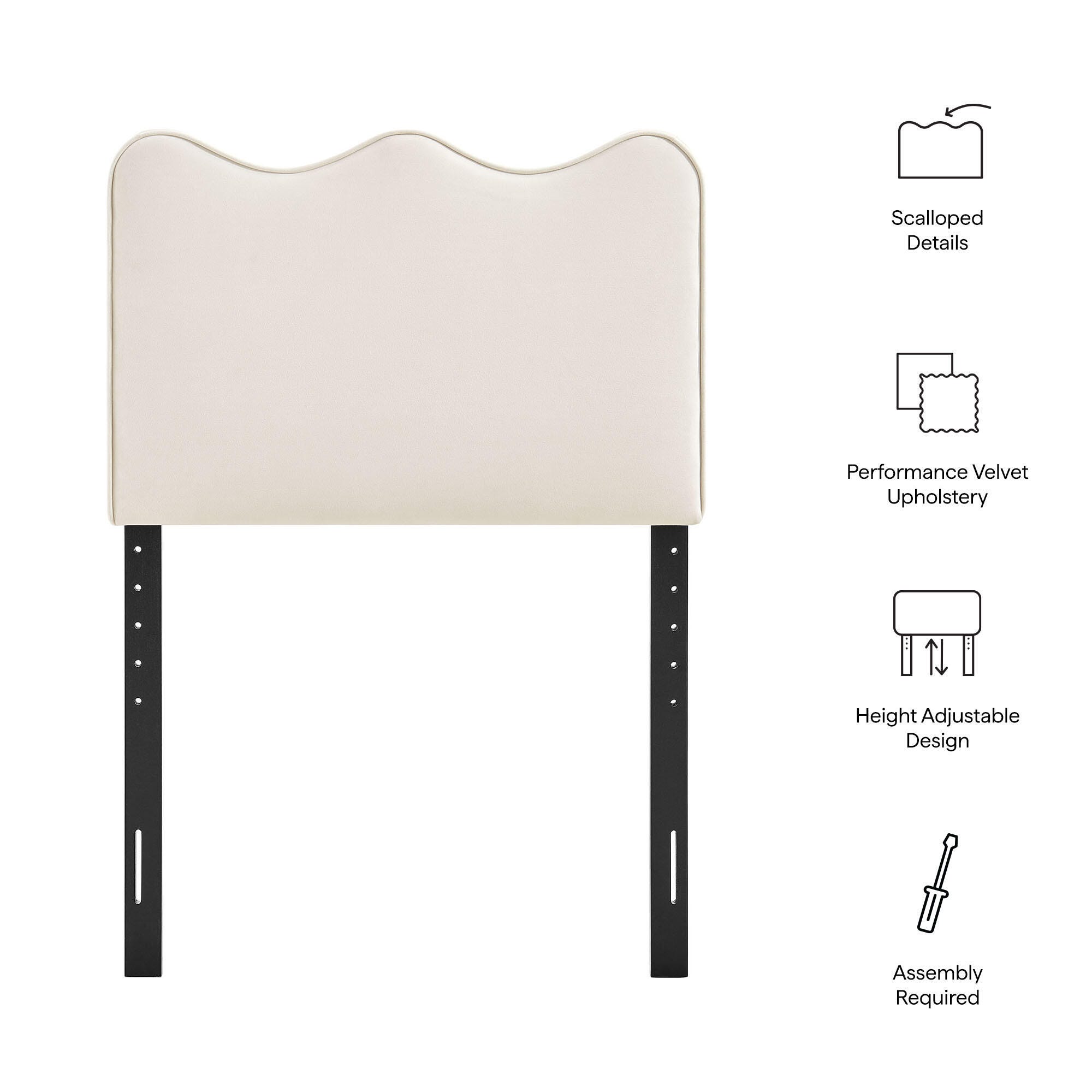 Modway Athena Scalloped Twin Headboard, Alabaster, large