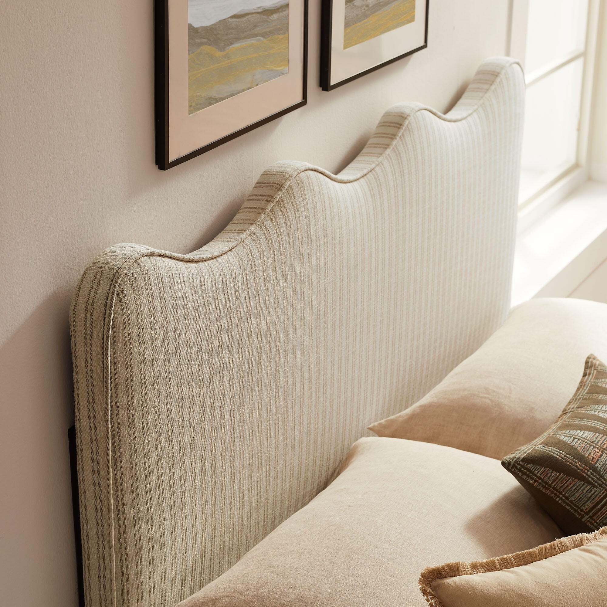Modway Athena Striped Upholstered Full Headboard, Oatmeal, large