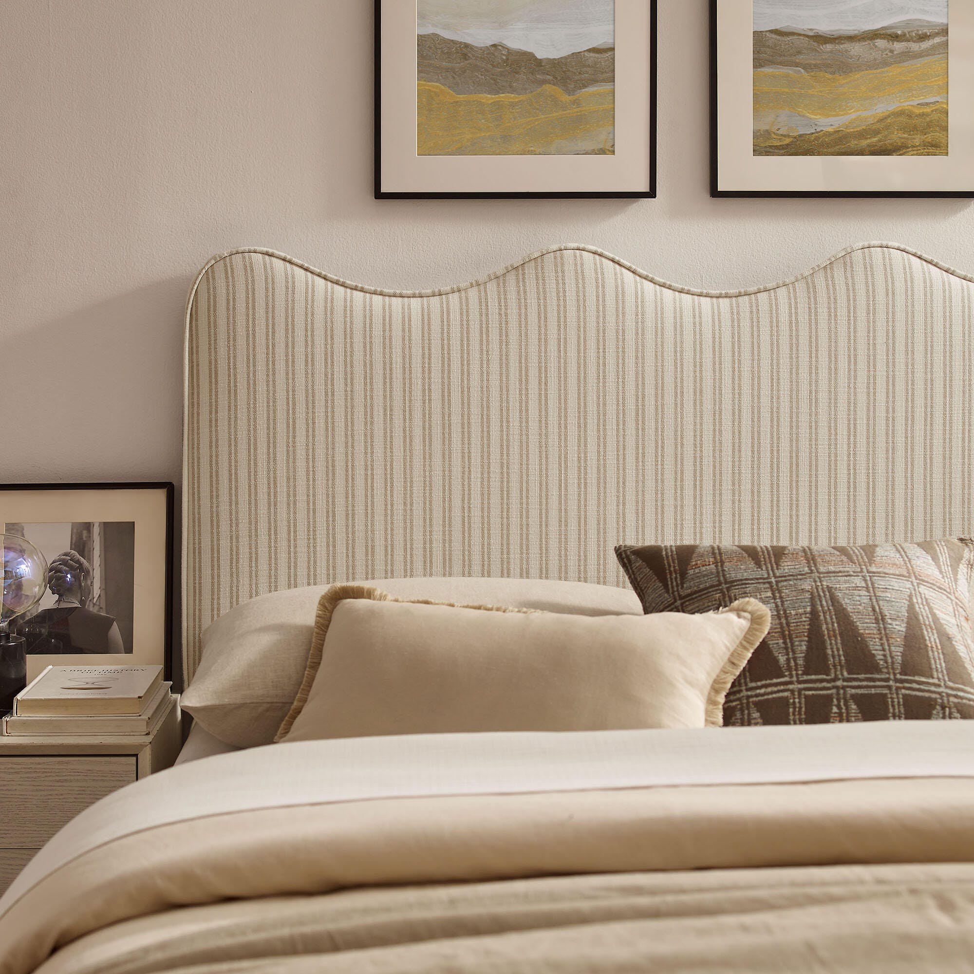 Modway Athena Striped Upholstered King Headboard, Oatmeal, large