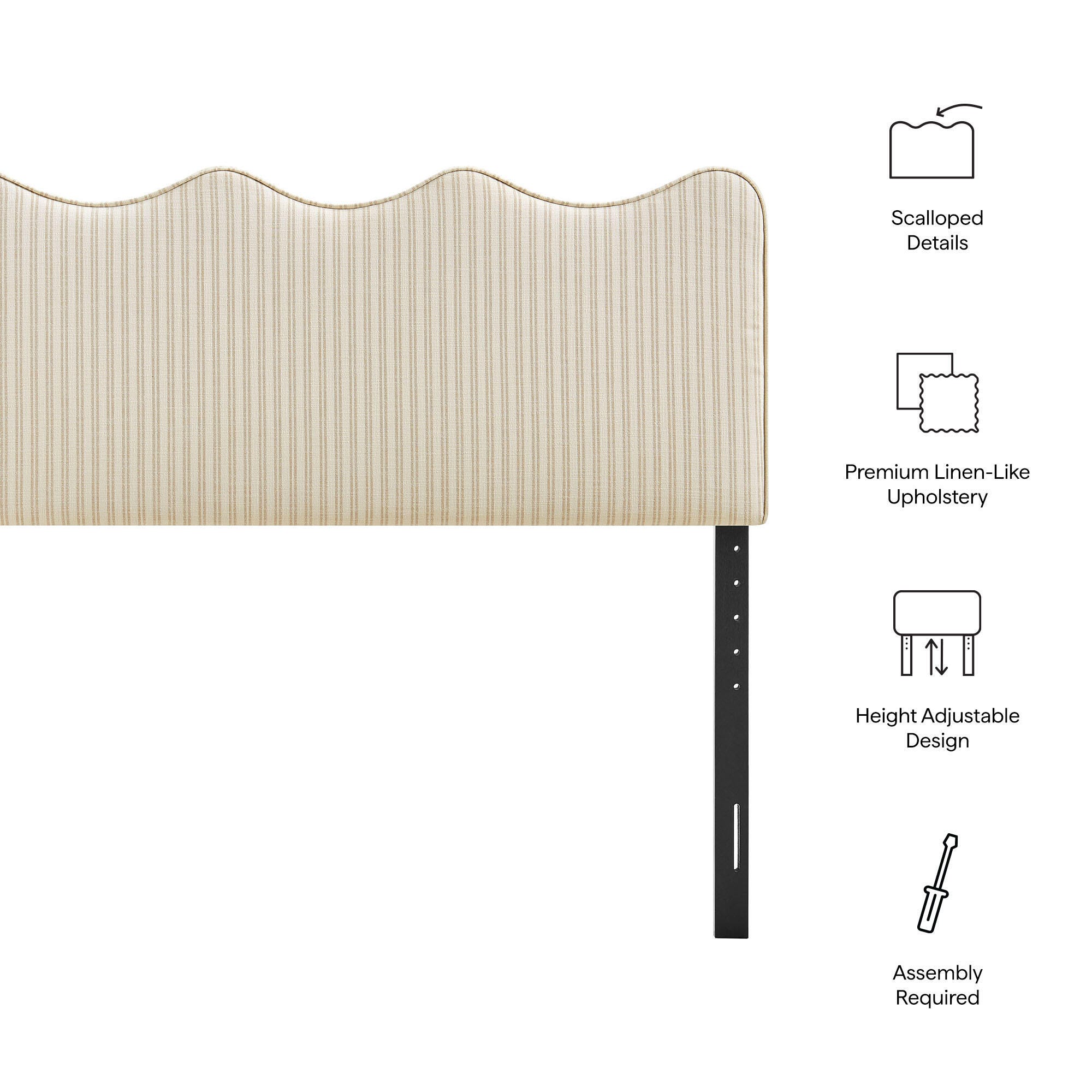 Modway Athena Striped Upholstered Queen Headboard, Oatmeal, large