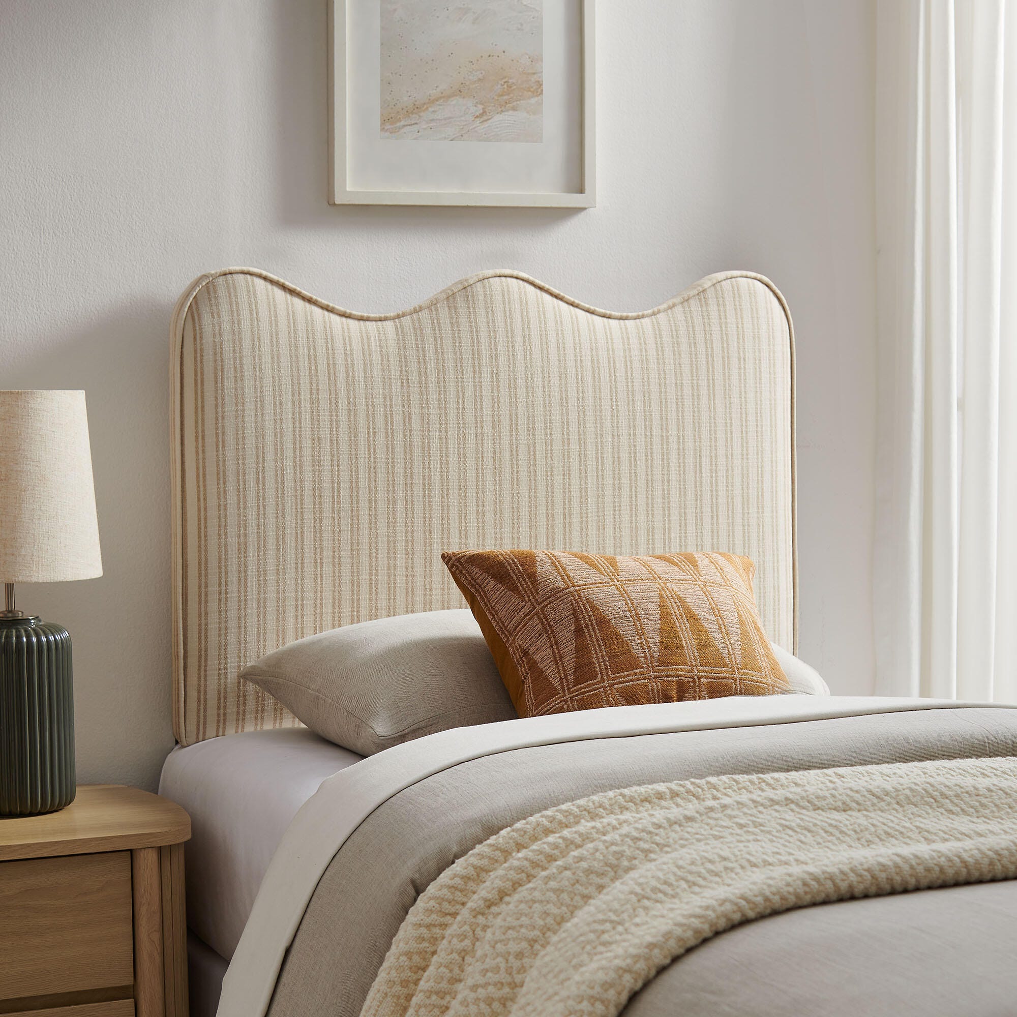 Modway Athena Striped Upholstered Twin Headboard, Oatmeal, large