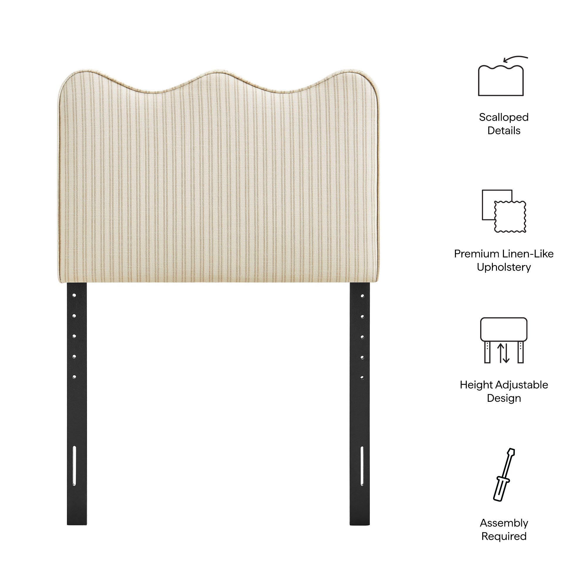Modway Athena Striped Upholstered Twin Headboard, Oatmeal, large