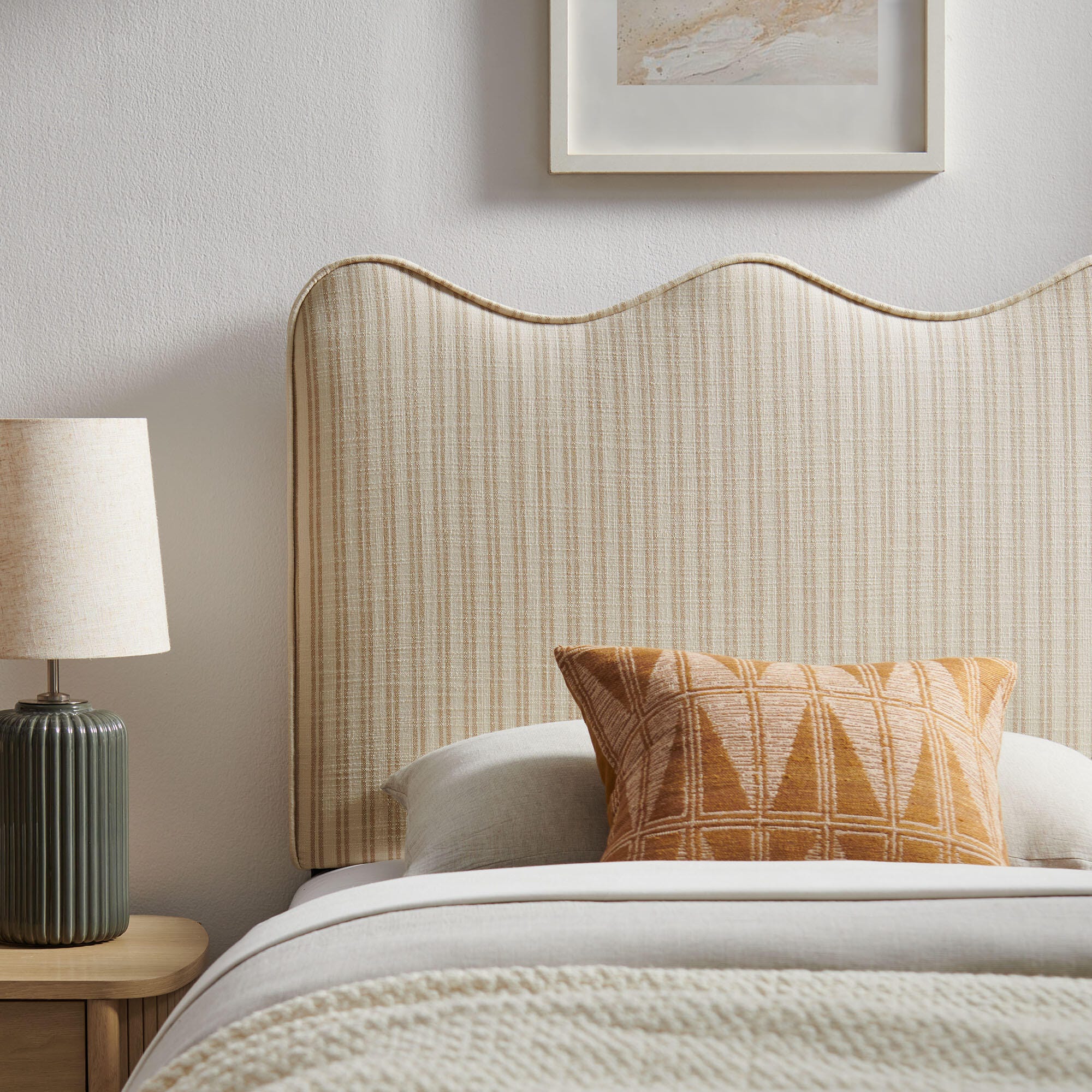 Modway Athena Striped Upholstered Twin Headboard, Oatmeal, large