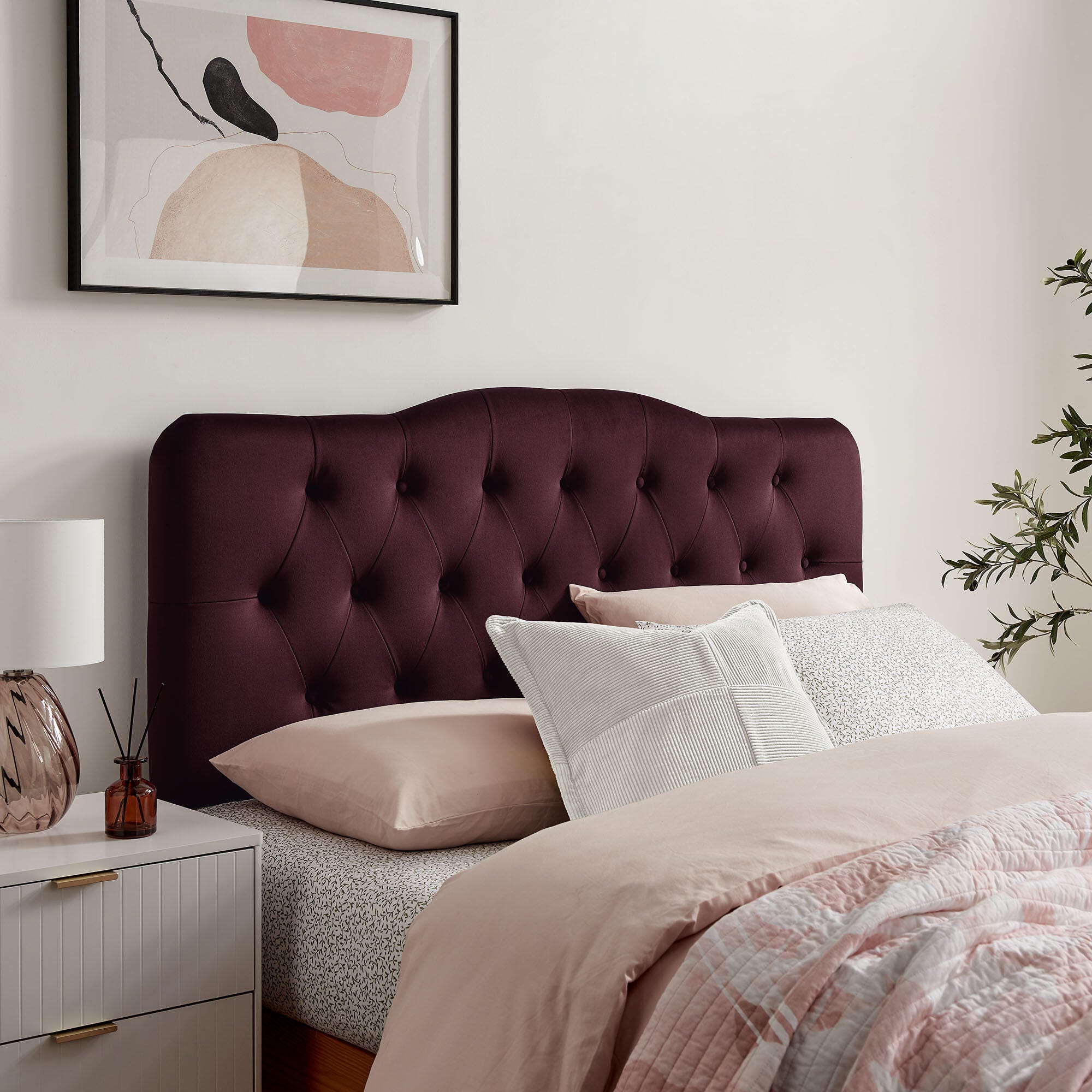 Modway Annabel Diamond Tufted King Headboard, Mulberry, large