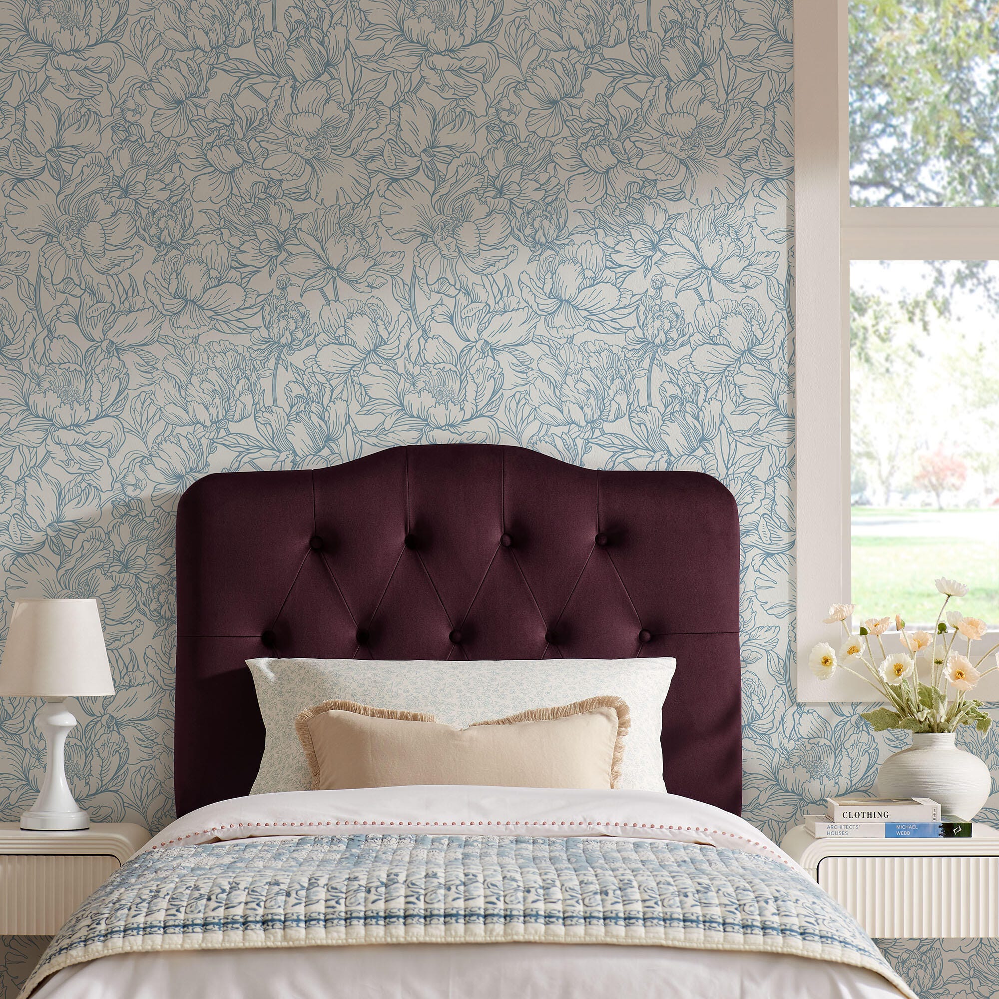 Modway Annabel Diamond Tufted Twin Headboard, Mulberry, large