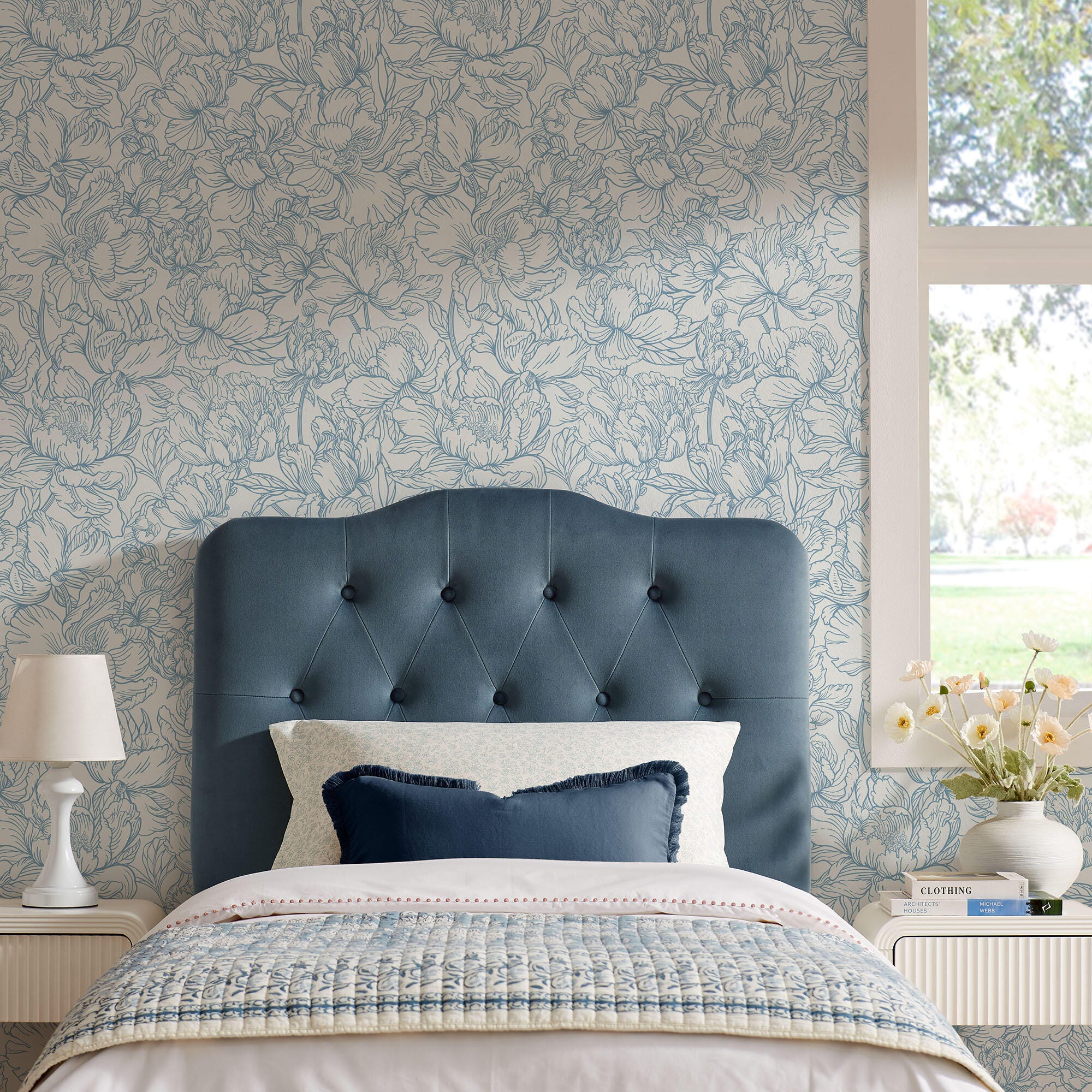 Modway Annabel Diamond Tufted Twin Headboard, Cadet Blue, large