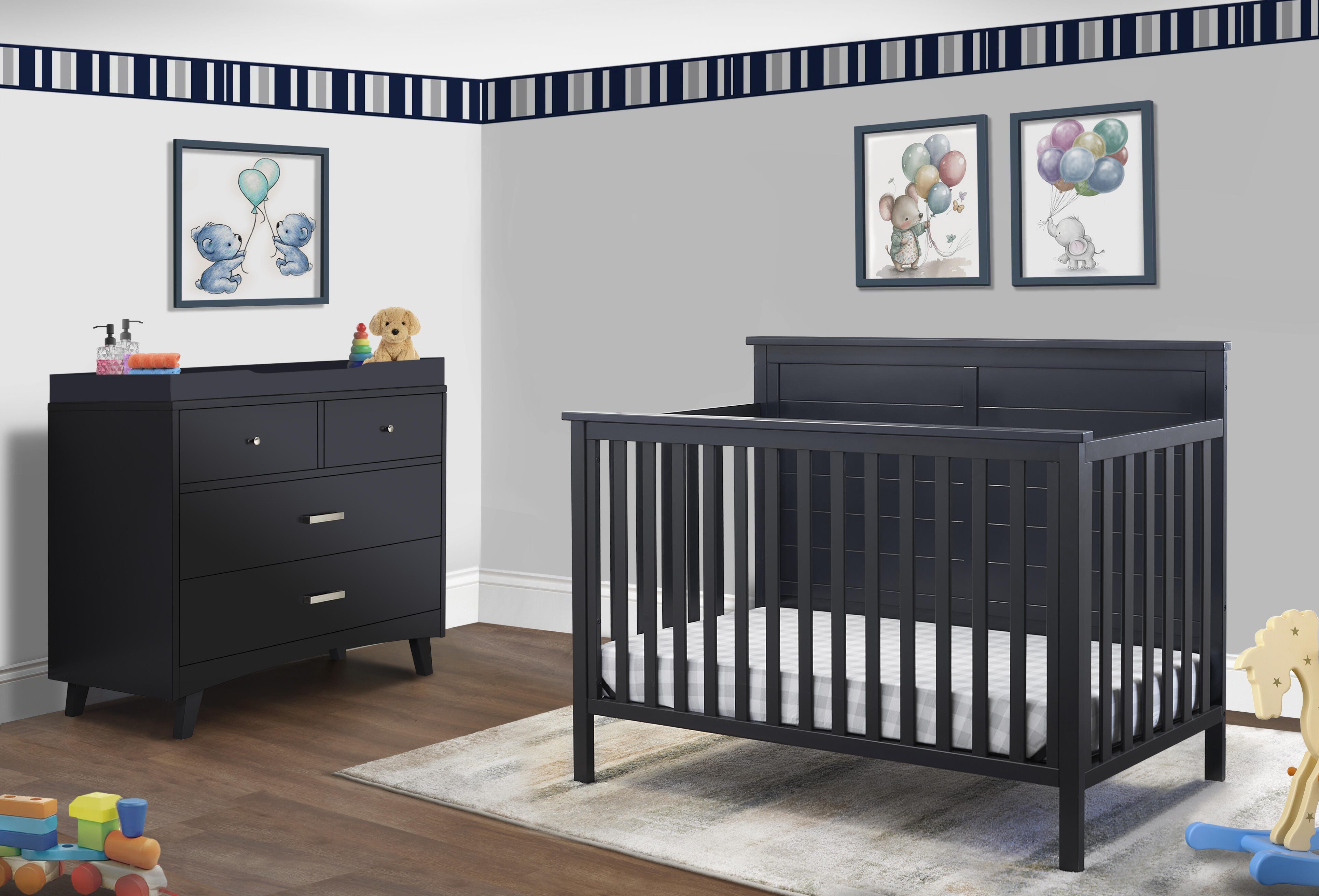 Sorelle Furniture Ashley 4-in-1 Convertible Crib, Midnight, rollover