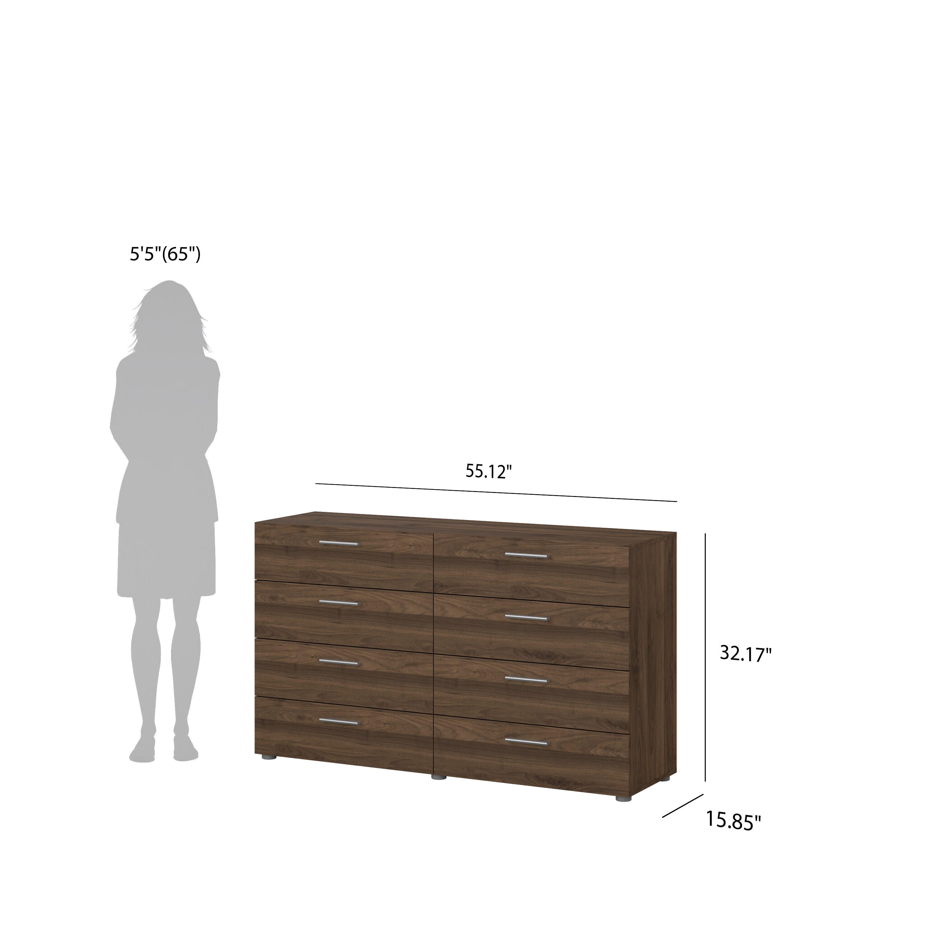 Tvilum Austin 55" 8 Drawer Double Dresser, Walnut, large