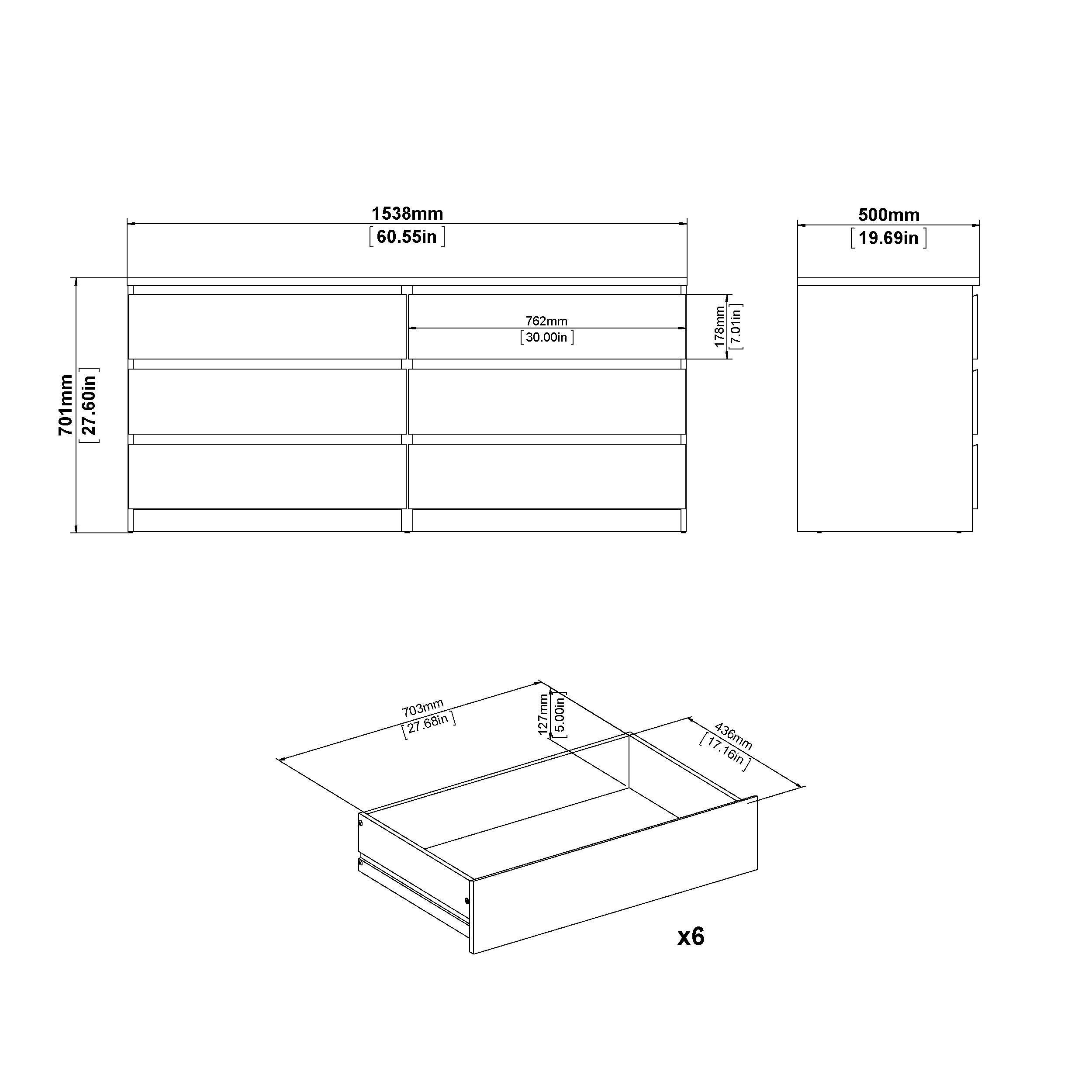 Tvilum Scottsdale 61" 6 Drawer Double Dresser, Truffle Oak, large