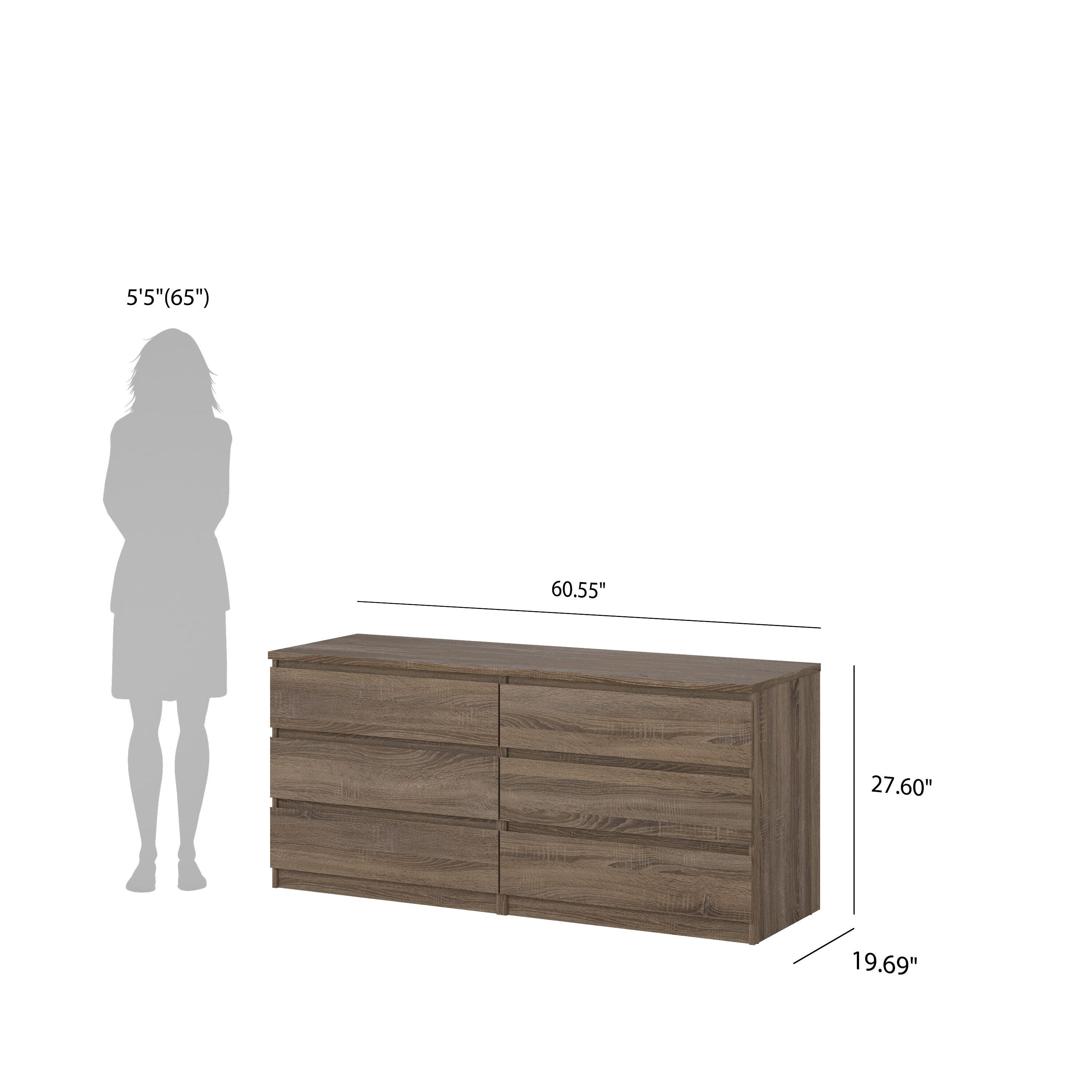 Tvilum Scottsdale 61" 6 Drawer Double Dresser, Truffle Oak, large