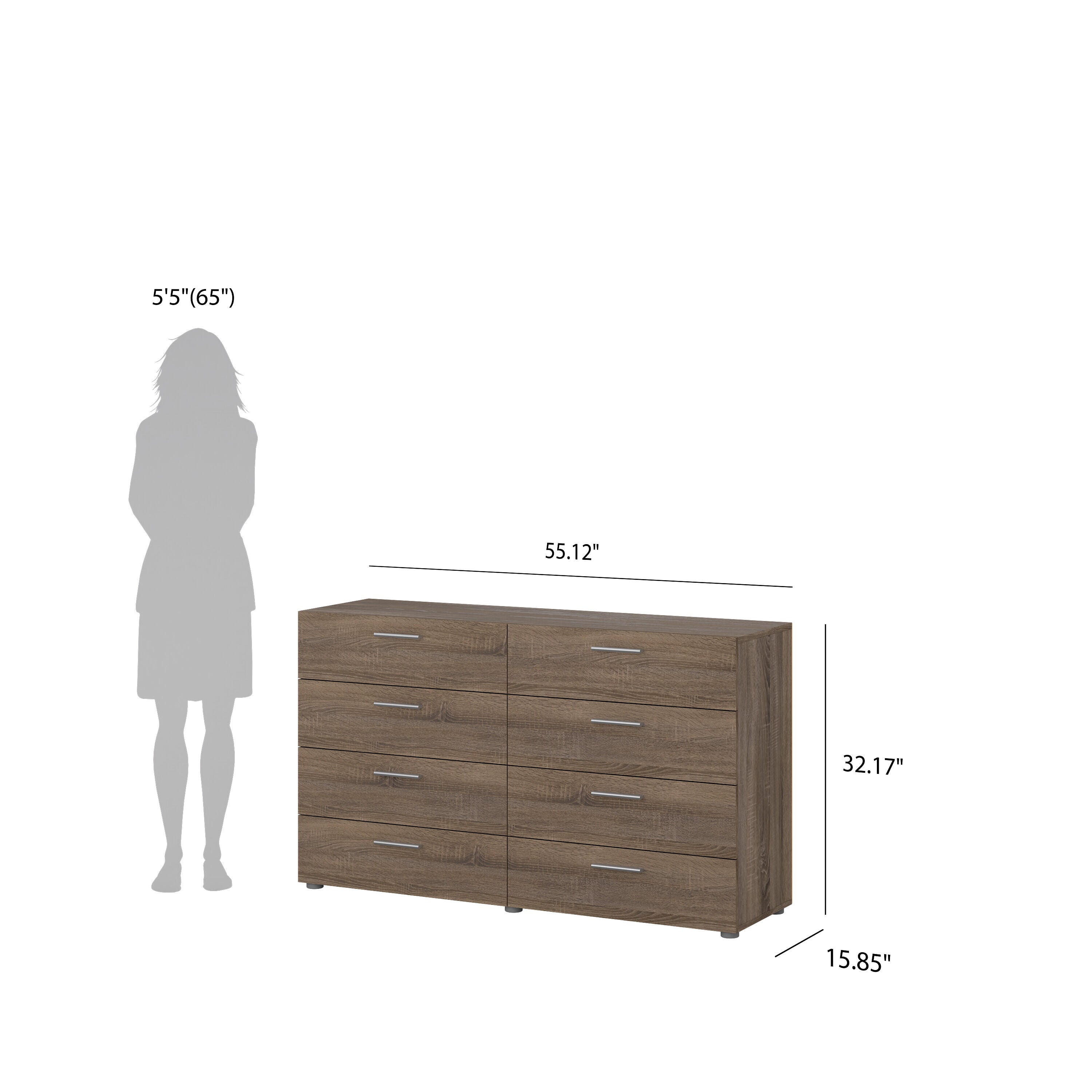 Tvilum Austin 55" 8 Drawer Double Dresser, Truffle Oak, large