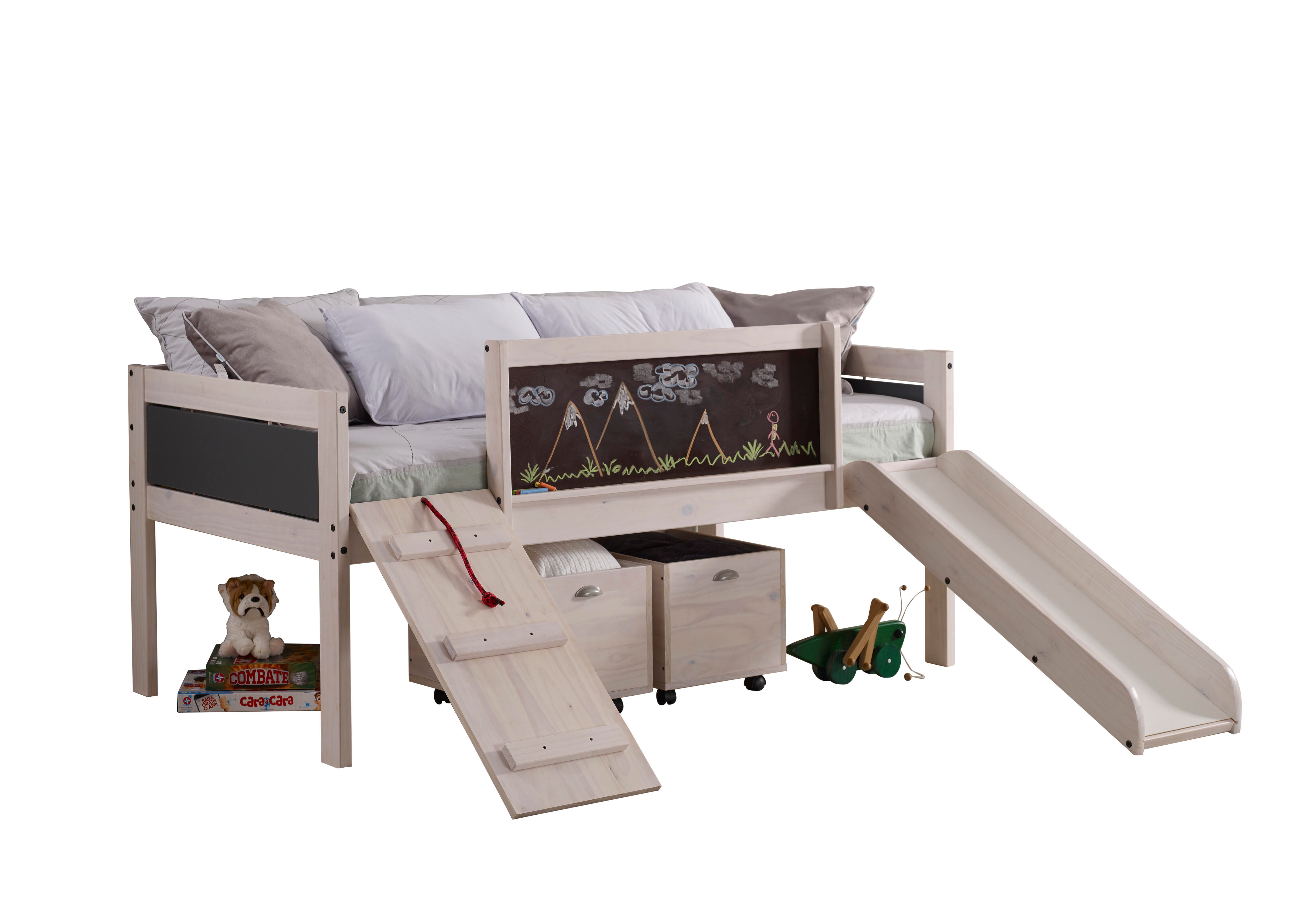 Art & Play Twin Low Loft Bed with Slide and Toy Boxes, , large