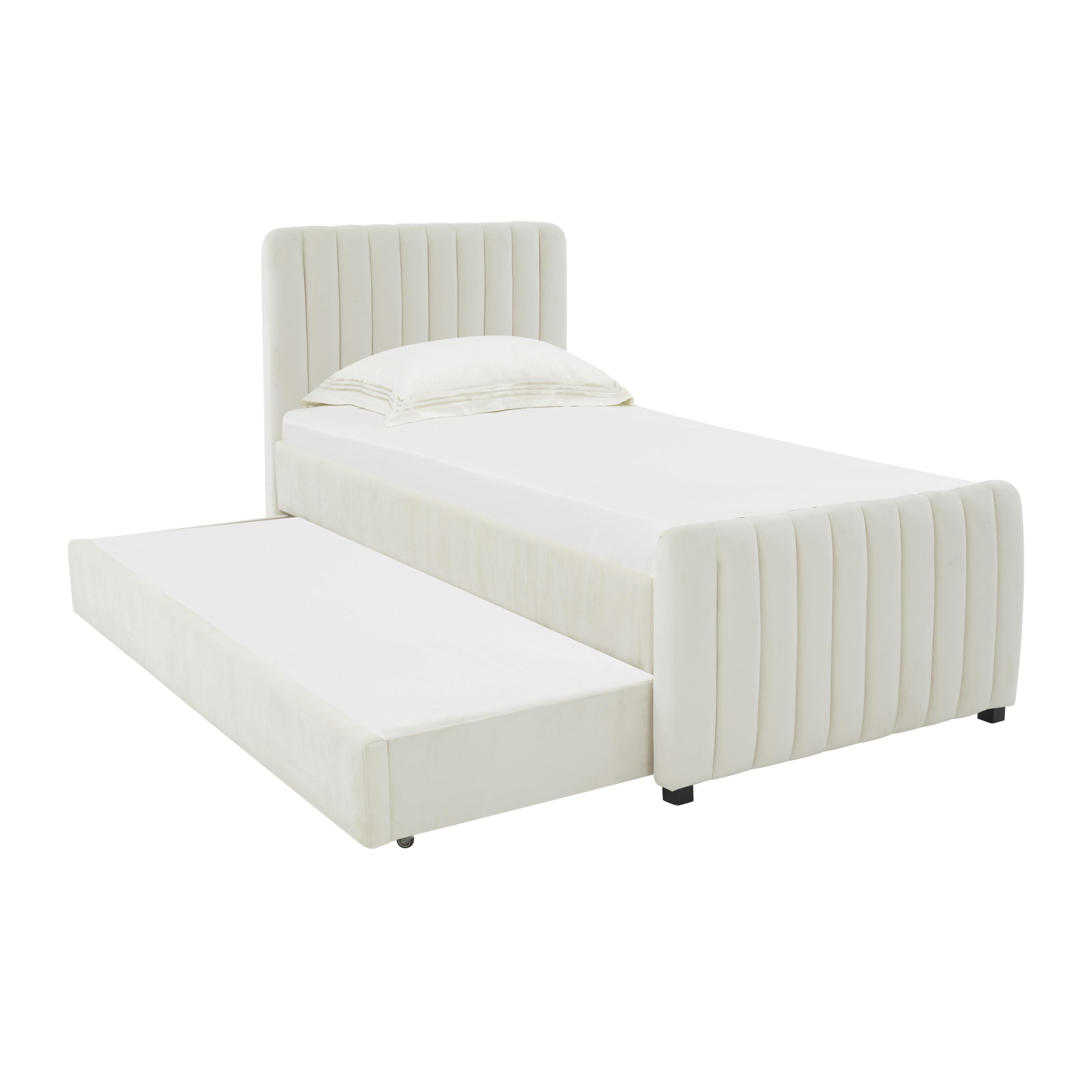 TOV Furniture Angela Velvet Twin Trundle Bed, Cream, large