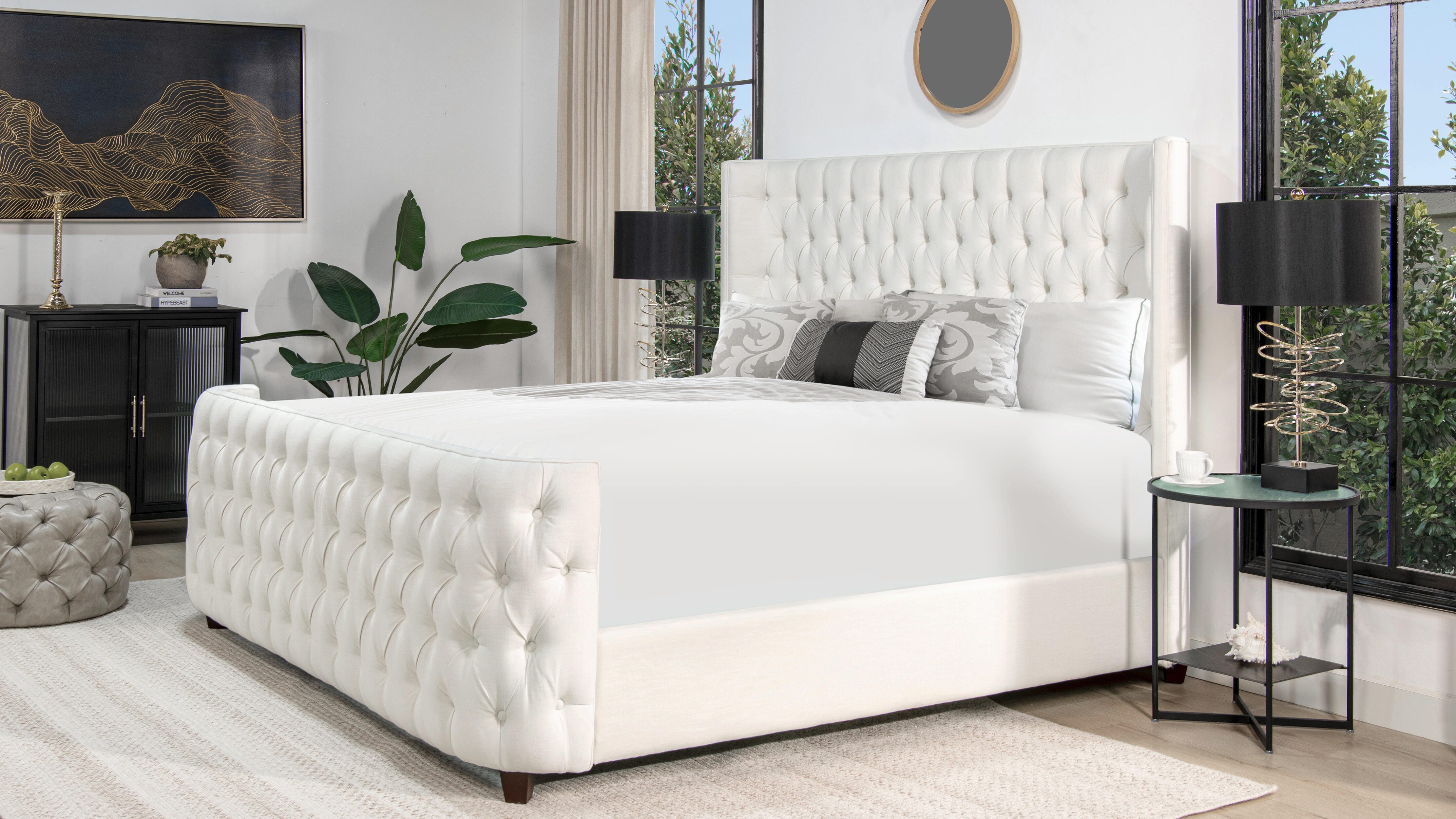 Jennifer Taylor Home Brooklyn Brooklyn King Tufted Panel Bed, Antique White, large