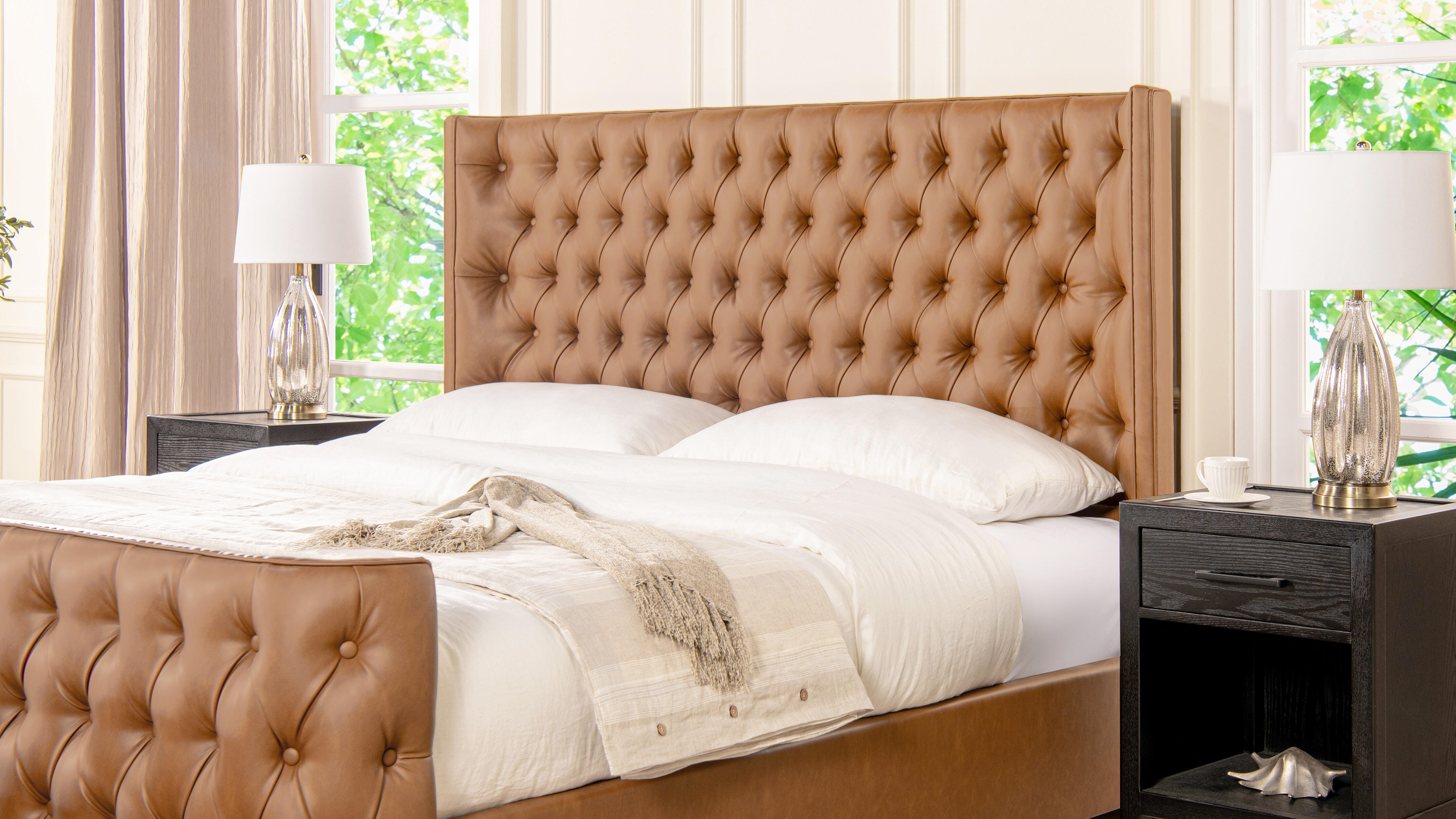 Jennifer Taylor Brooklyn King Tufted Panel Bed, Caramel Tan Brown, large
