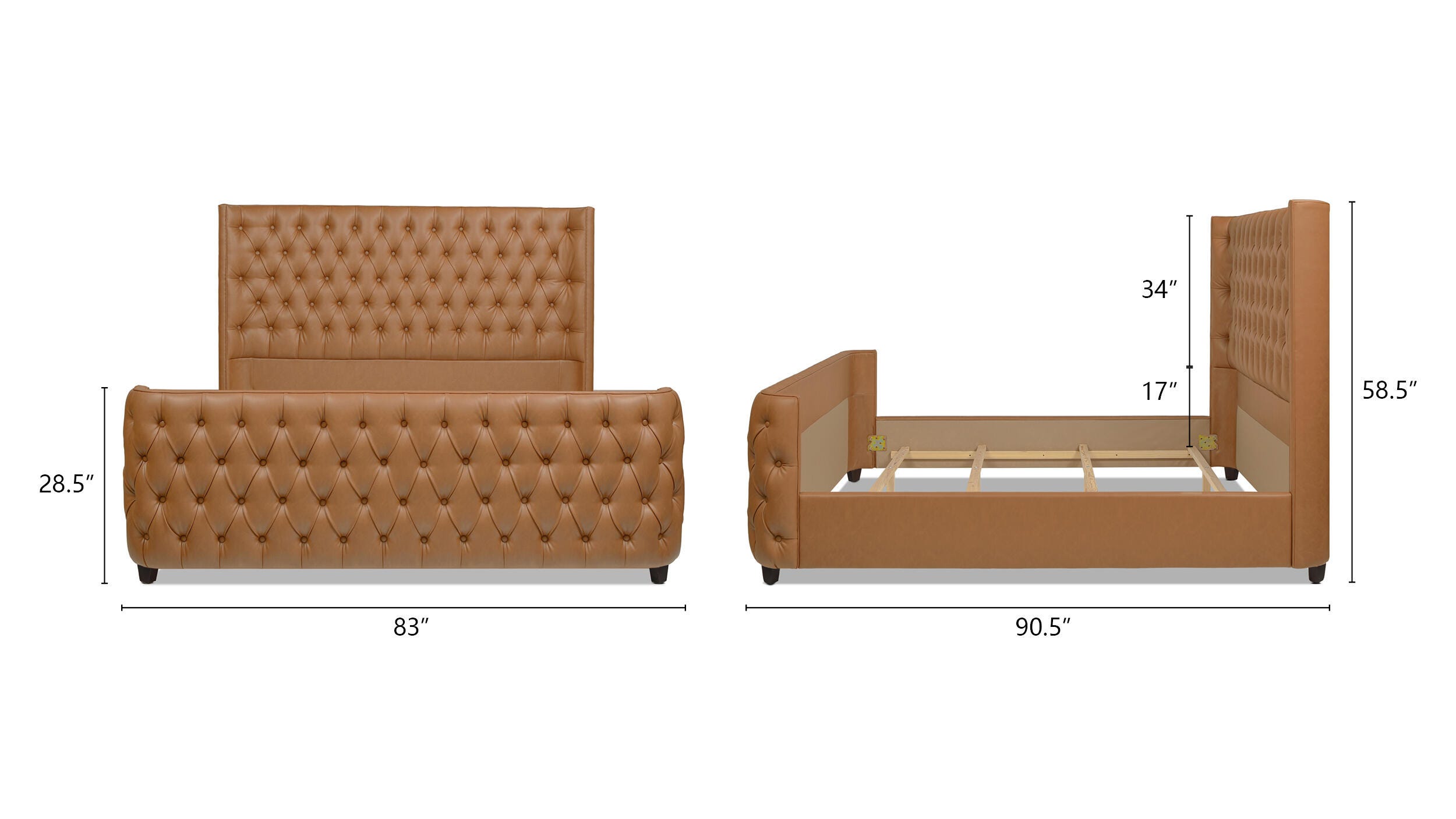 Jennifer Taylor Brooklyn King Tufted Panel Bed, Caramel Tan Brown, large