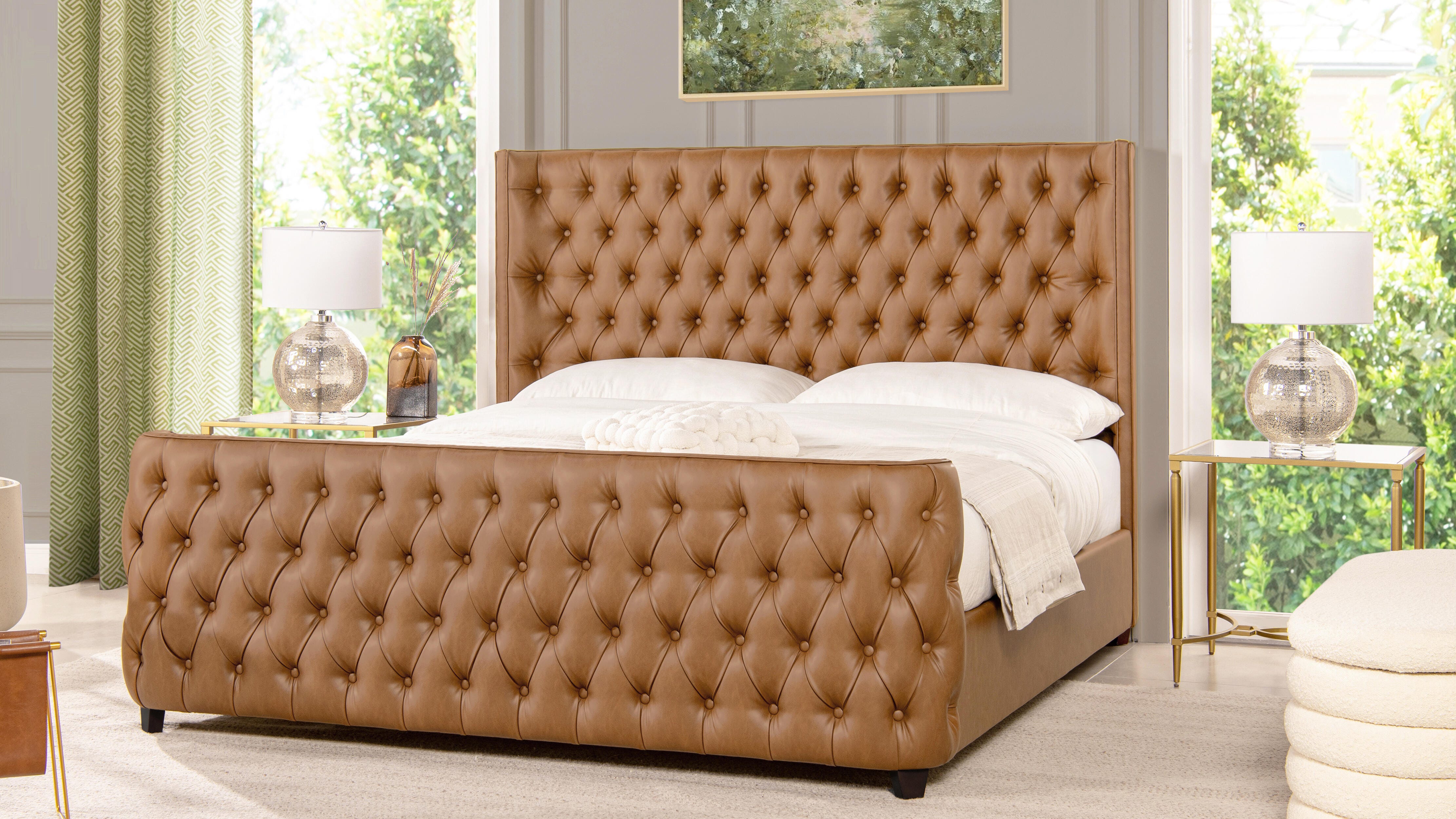 Jennifer Taylor Brooklyn King Tufted Panel Bed, Caramel Tan Brown, large