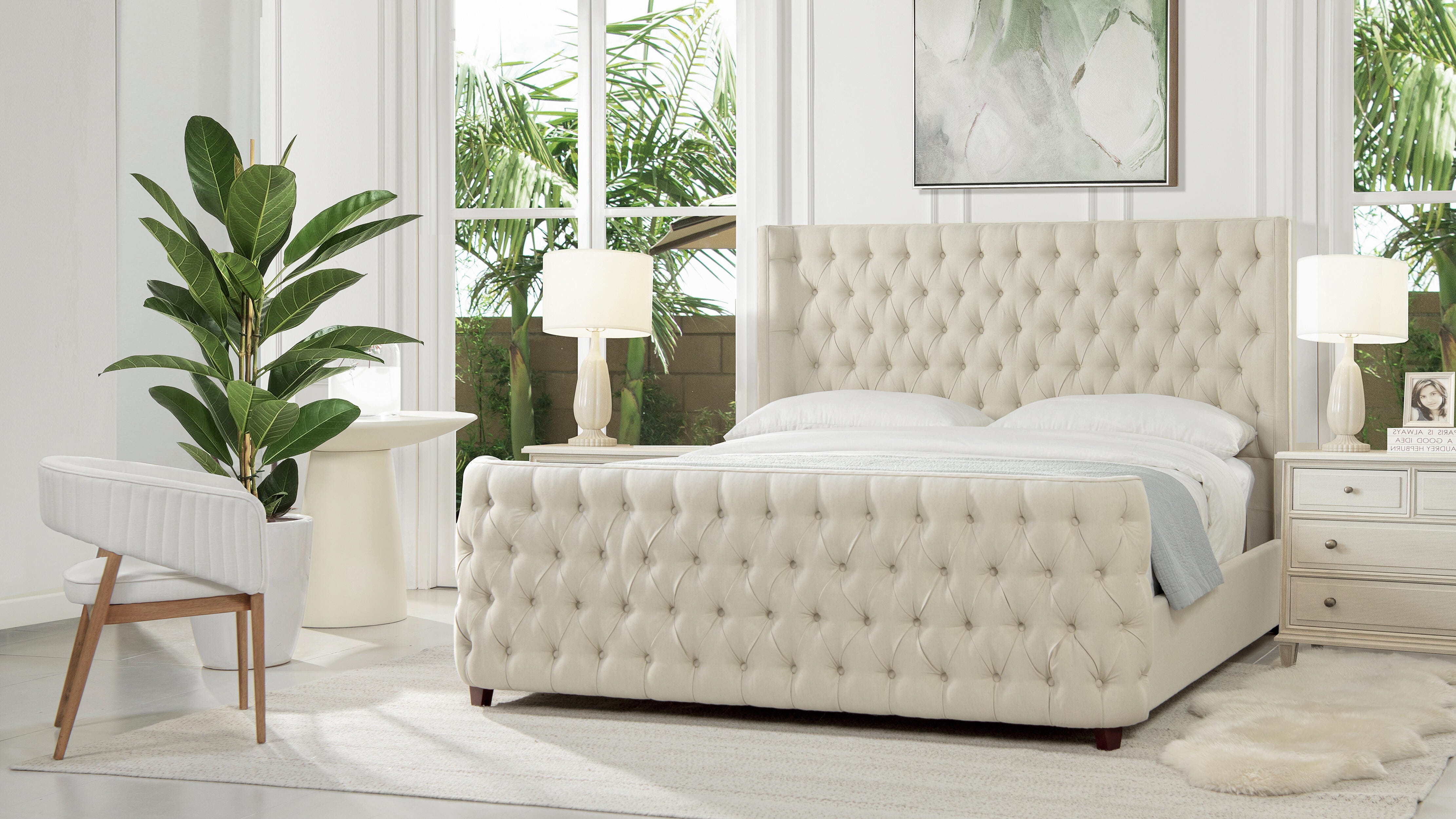 Jennifer Taylor Home Brooklyn Brooklyn King Tufted Panel Bed, Light Beige, large