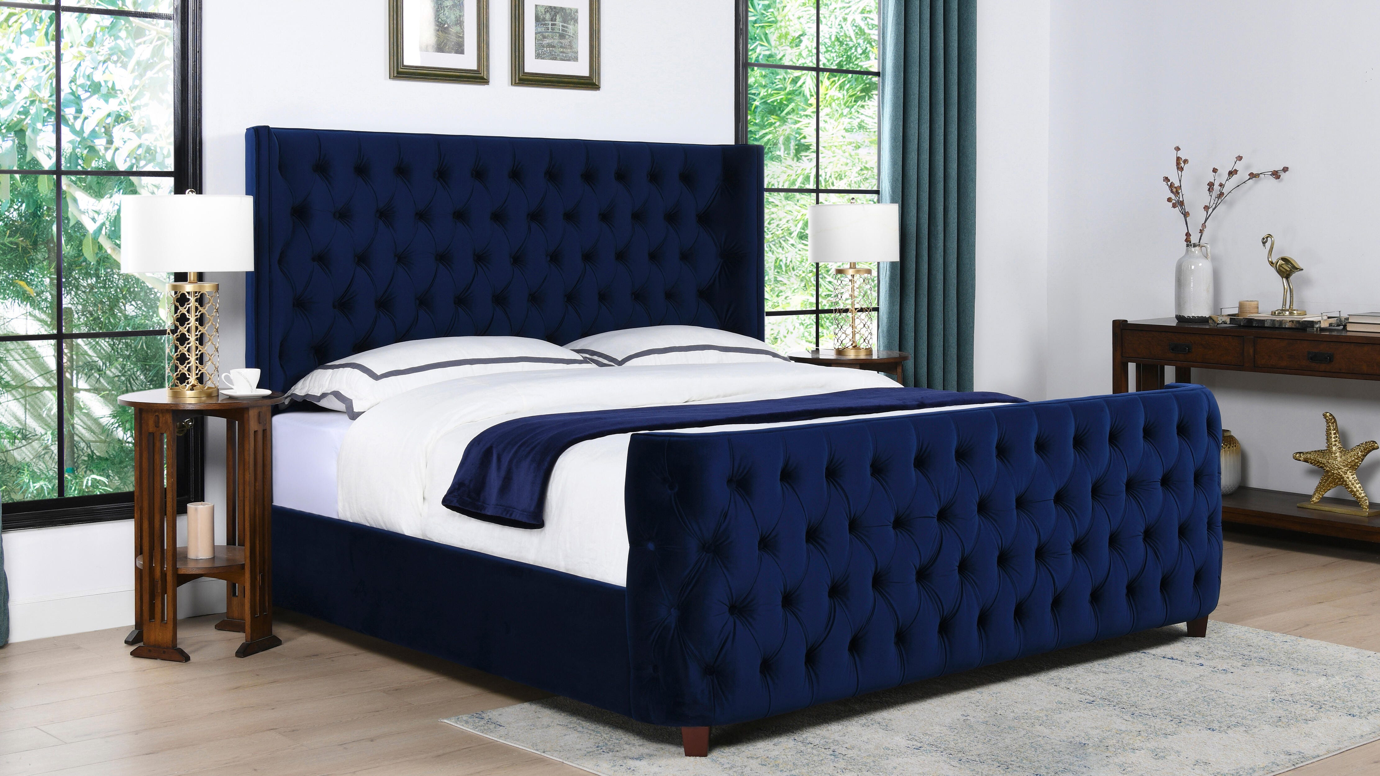 Jennifer Taylor Home Brooklyn Brooklyn King Tufted Panel Bed, Navy Blue, large
