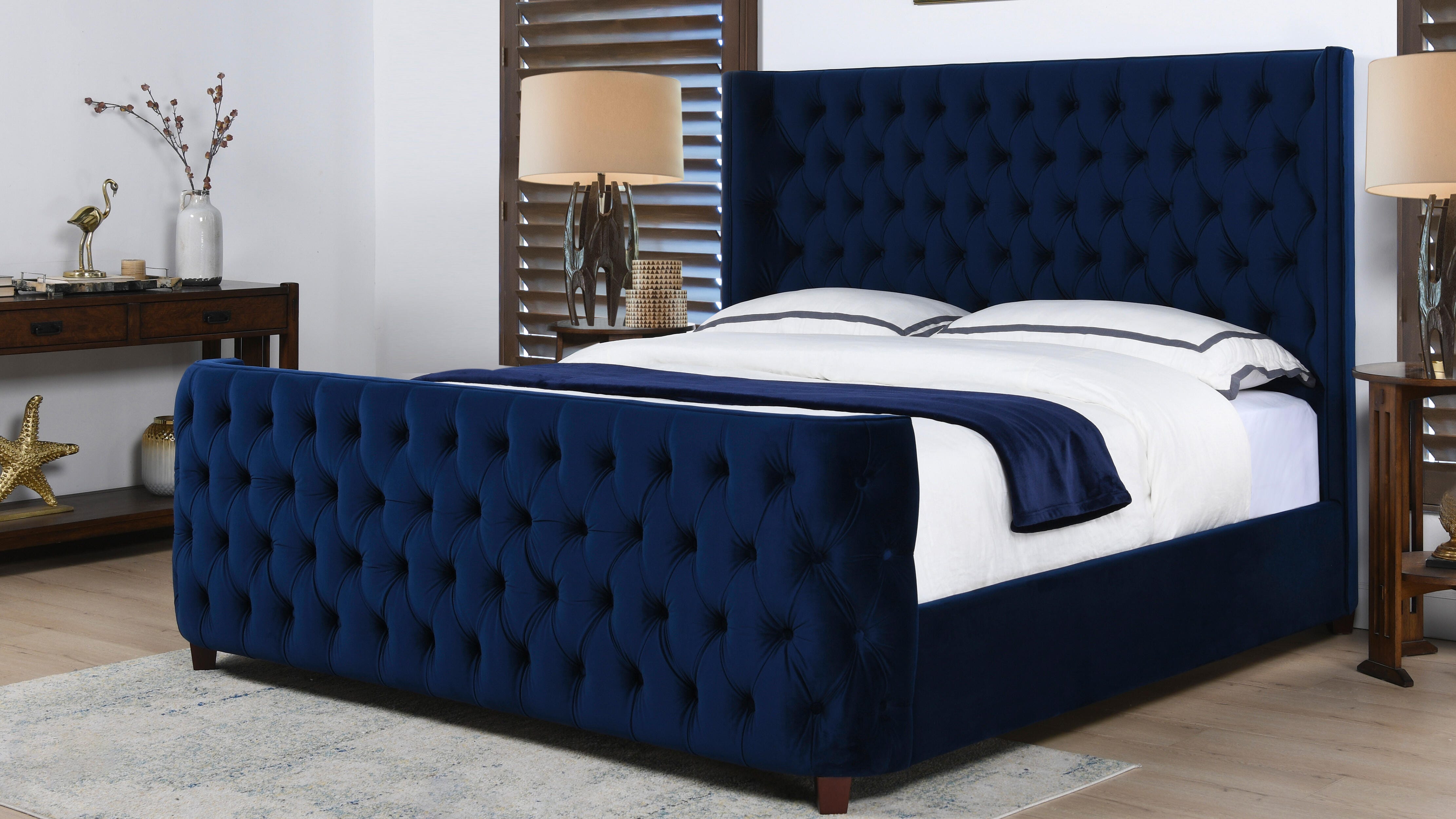 Jennifer Taylor Home Brooklyn Brooklyn King Tufted Panel Bed, Navy Blue, large