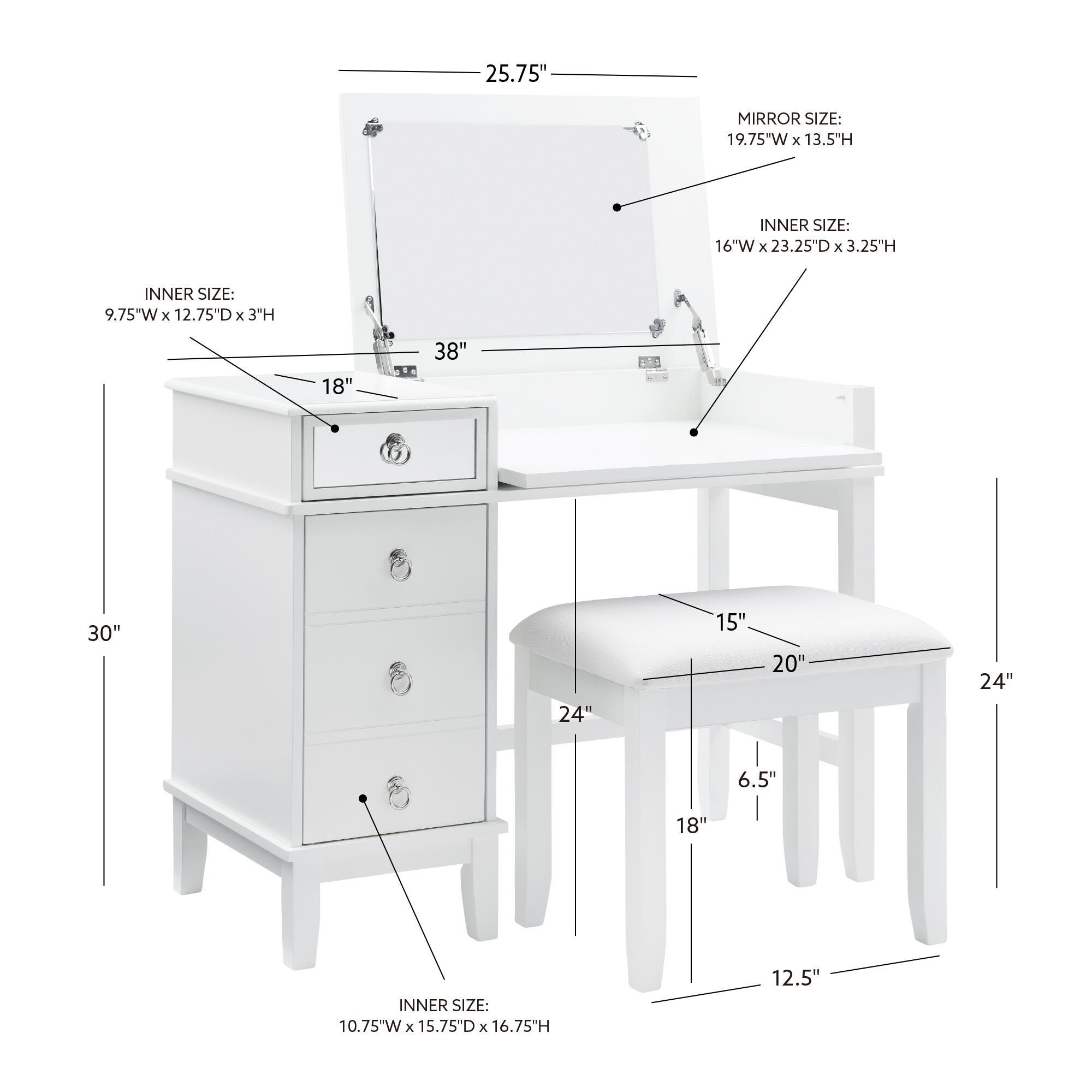 Linon Eva Vanity Set, , large