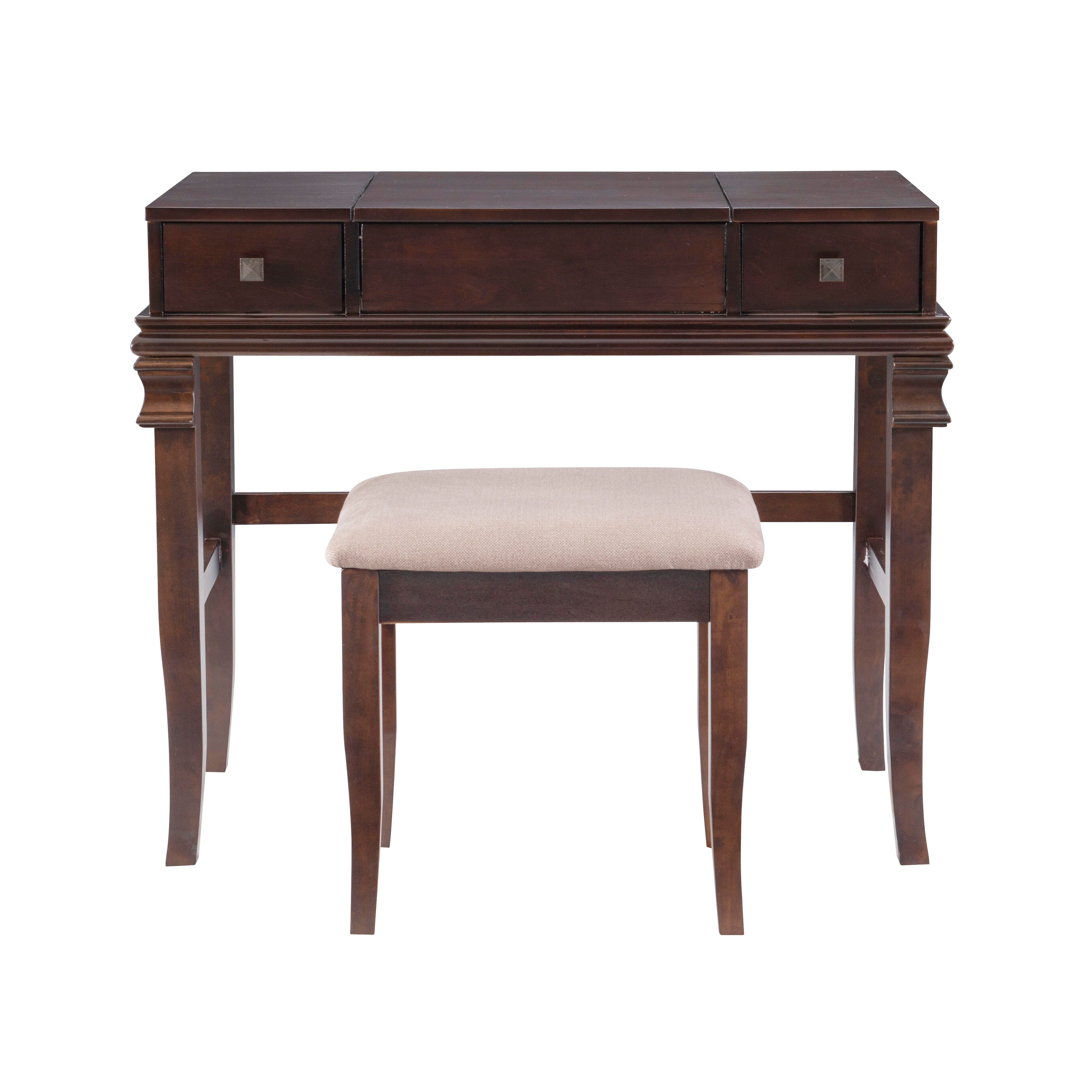 Linon Angela Vanity Set, Walnut, large