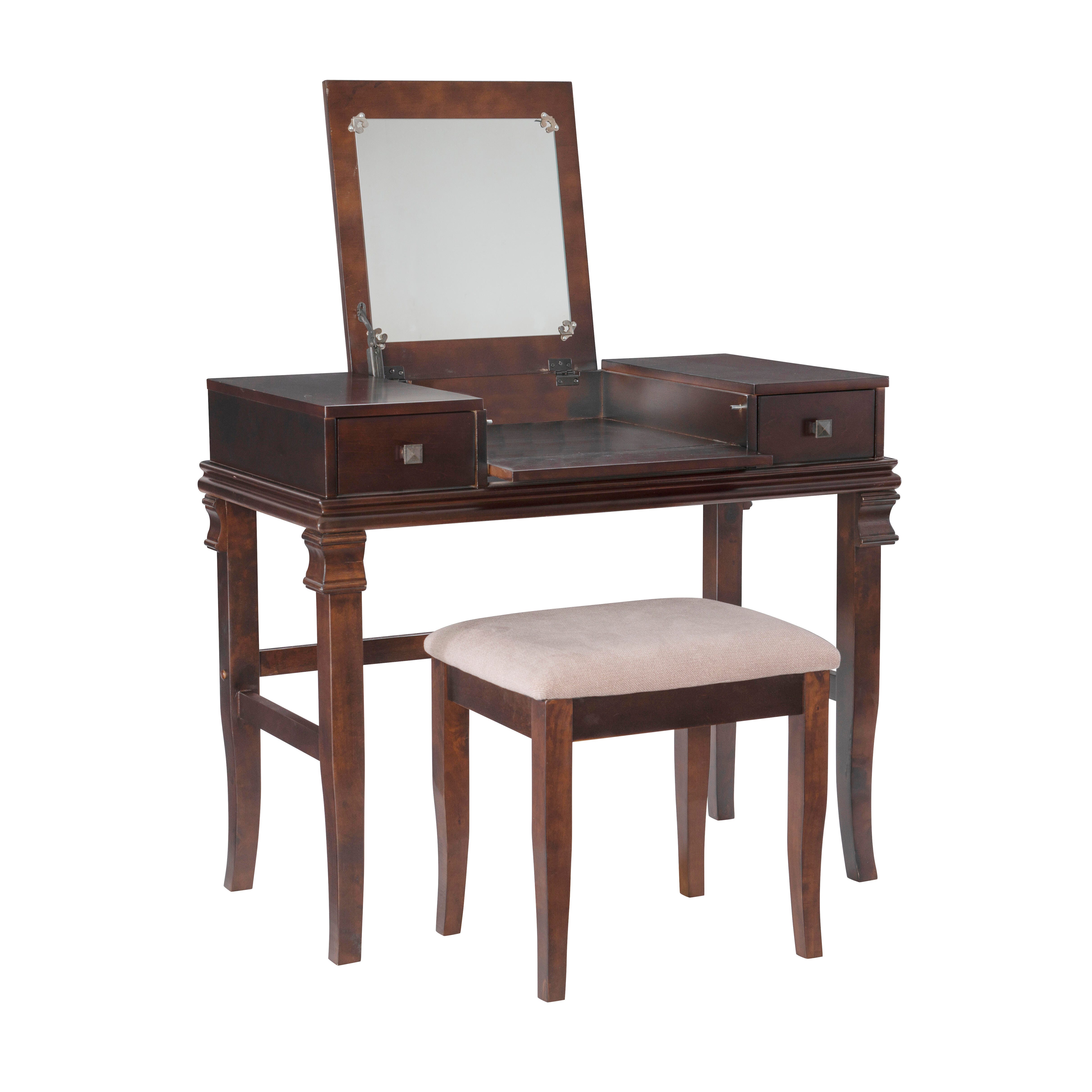 Linon Angela Vanity Set, Walnut, large