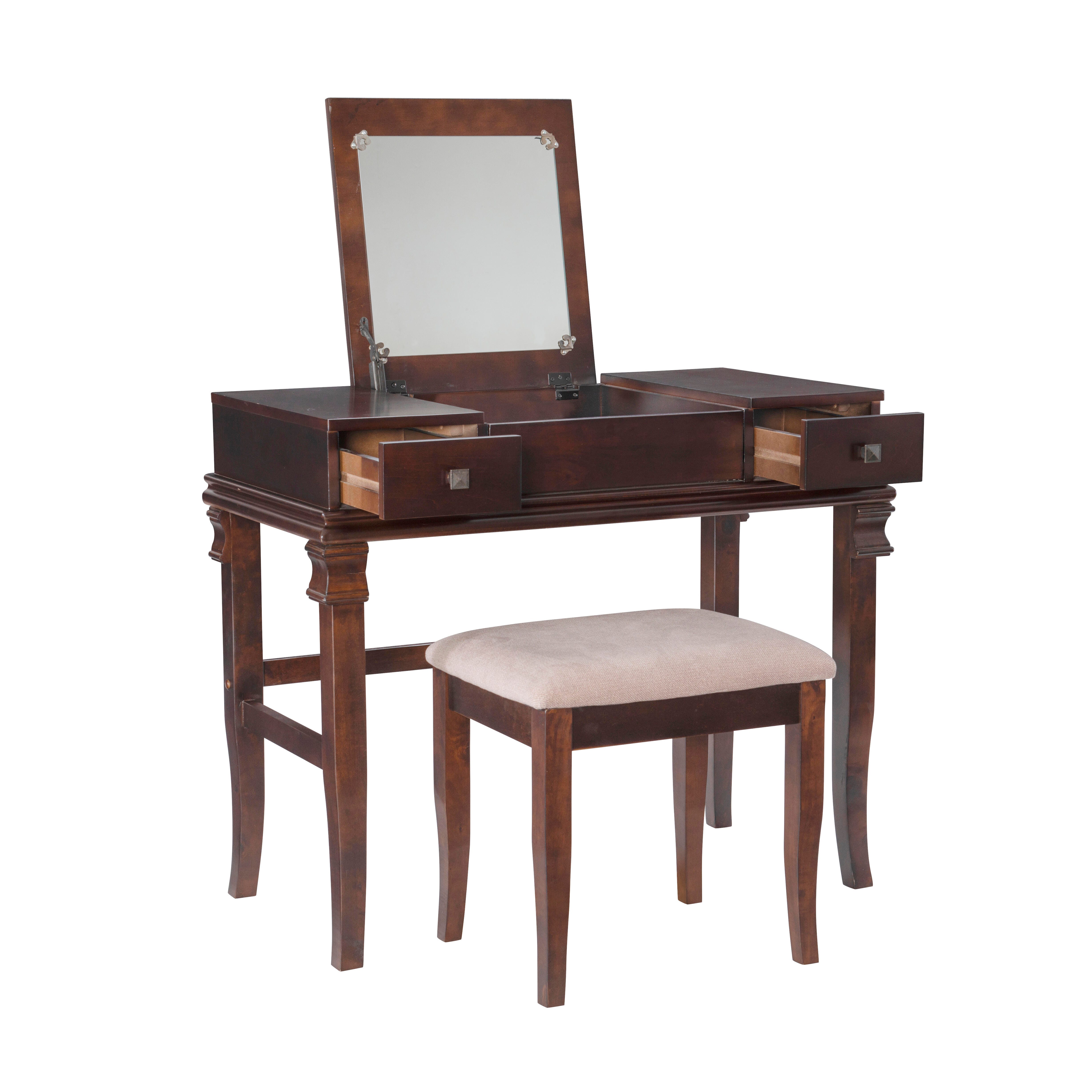Linon Angela Vanity Set, Walnut, large