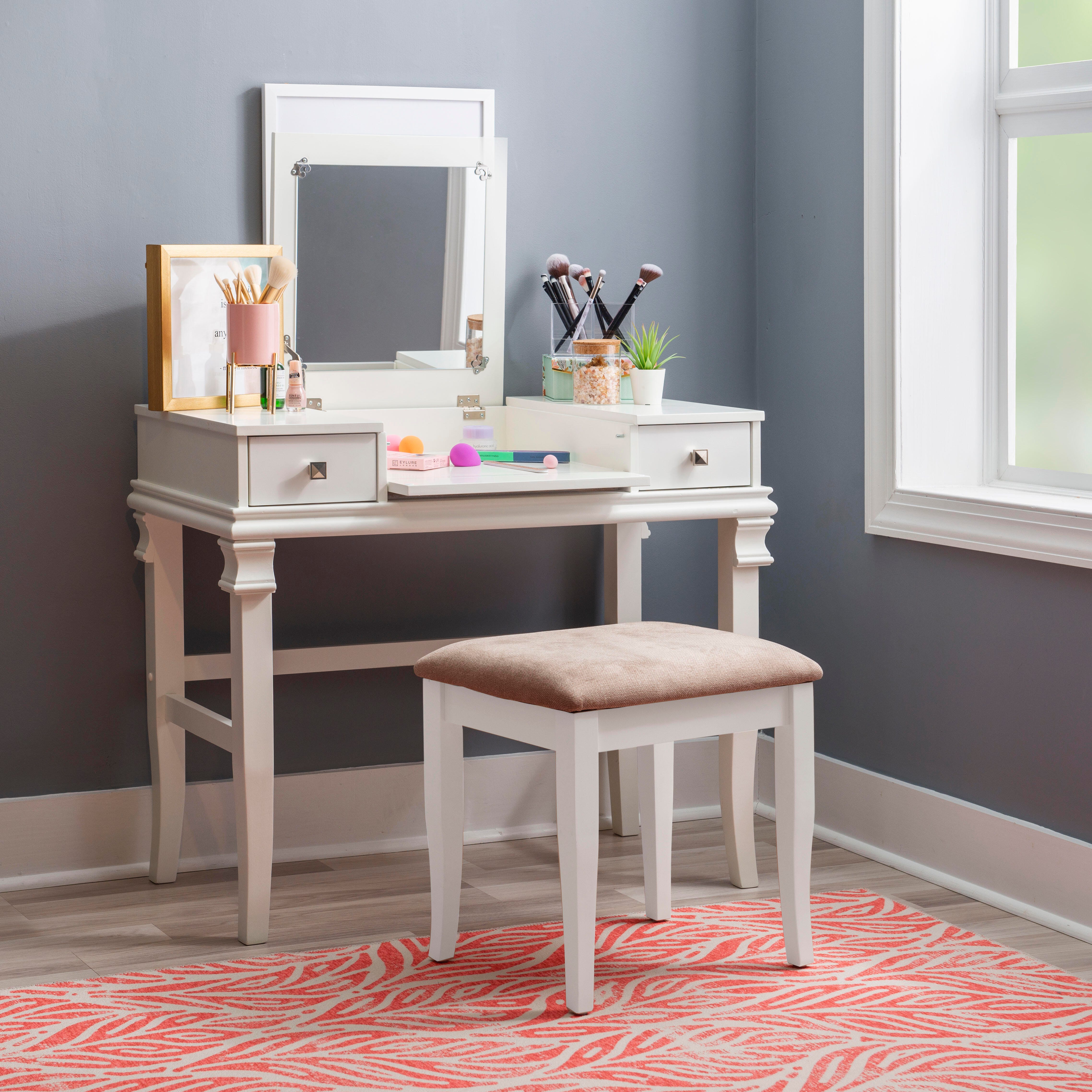 Linon Angela Vanity Set, White, large