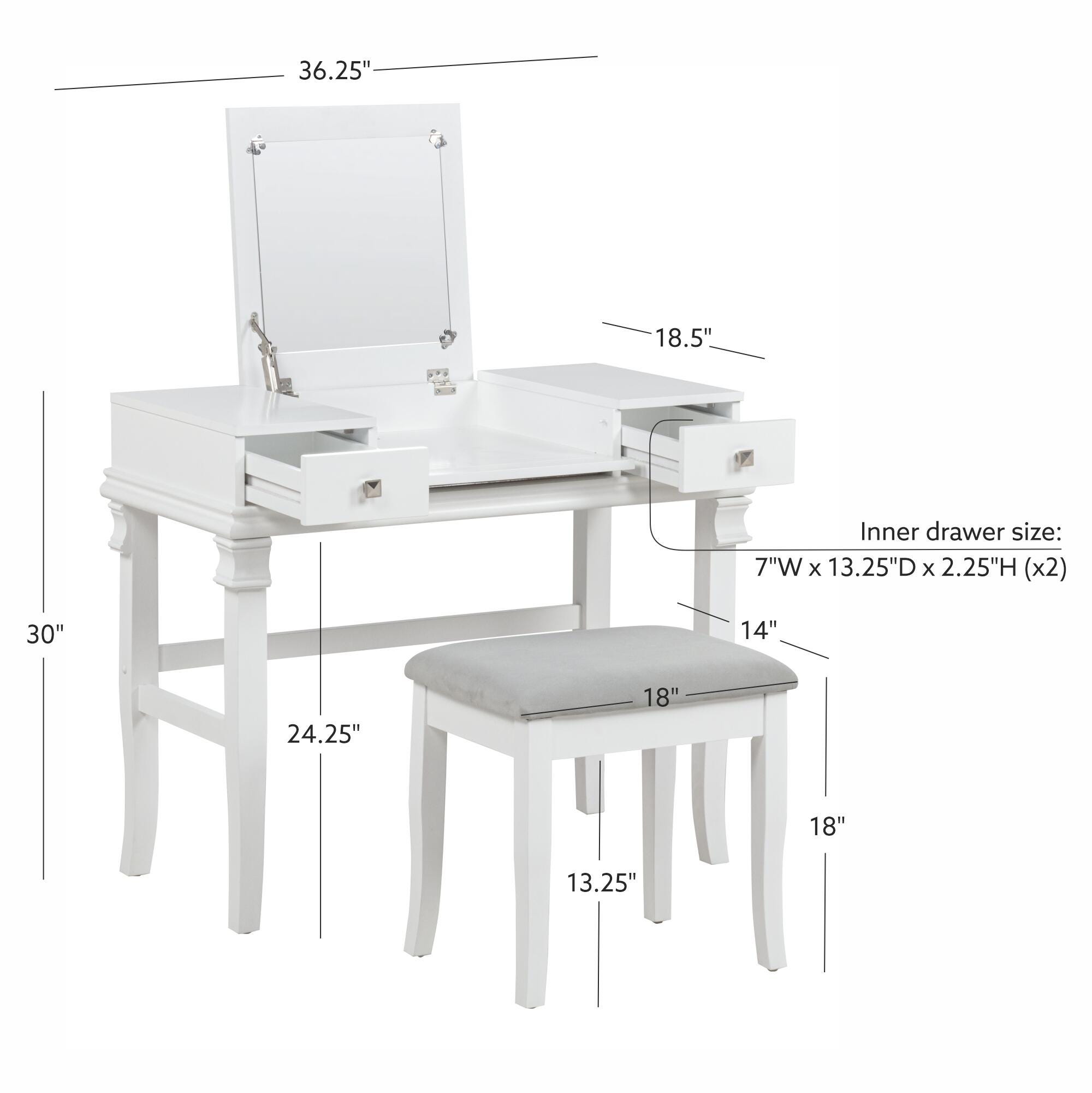 Linon Angela Vanity Set, White, large